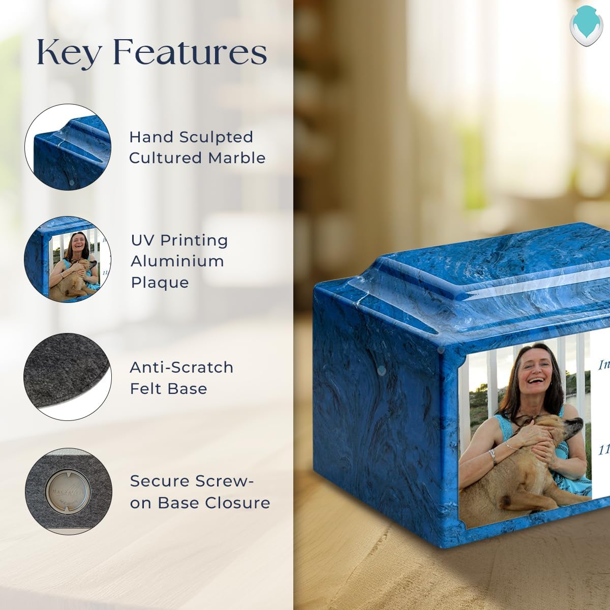 GetUrns Cultured Marble Urn Vault by Mackenzie with Personalized Picture and Text for Human Ashes I Mystic Blue Adult Urns for Male and Female I 210lbs