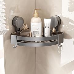 SRURLLUG Suction Cup Shower Corner Caddy Removable Shower Organizer Basket Wall Mounted Shower Triangle Organizer Stainless Steel Shower