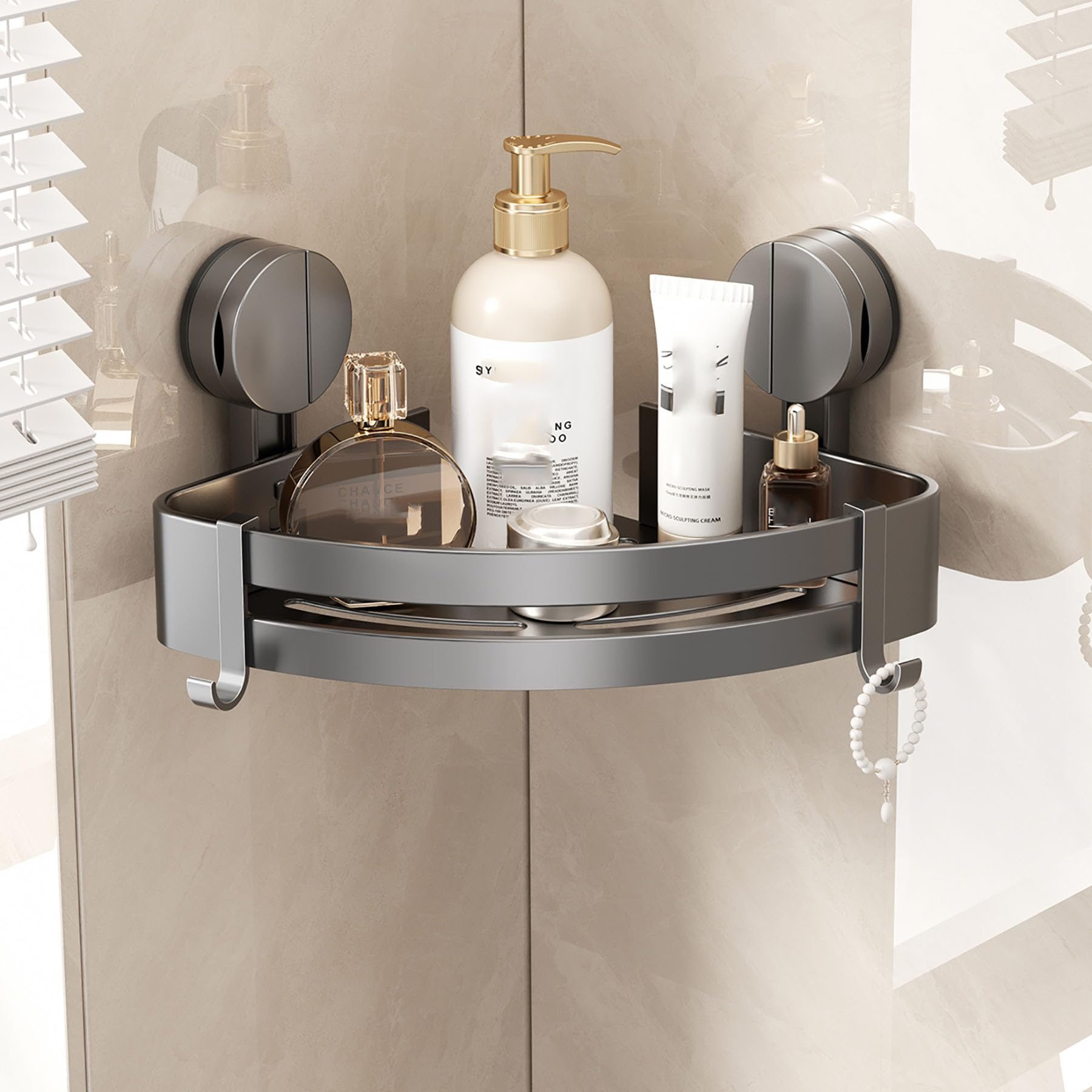 SRURLLUG Suction Cup Shower Corner Caddy Removable Shower Organizer Basket Wall Mounted Shower Triangle Organizer Stainless Steel Shower