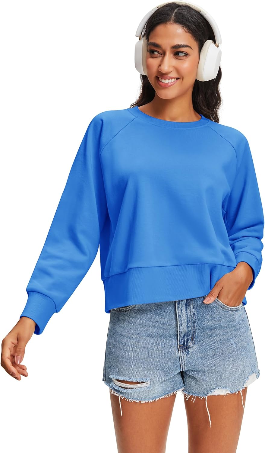 Stelle Cropped Sweatshirts for Women Cotton Raglan Sleeve Crop Tops Crewneck Pullover Sweat Shirts - Image 4