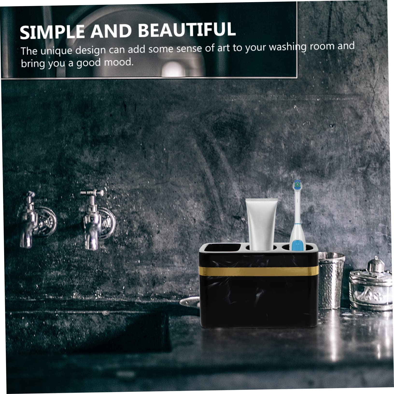 Portaspazzolini da Bagno in Resina Nera, Organizer Lavabo Elegante | Superficie Liscia e Brillante, Resistente All'usura e Inodore, Adatto per Cucina e Hotel
