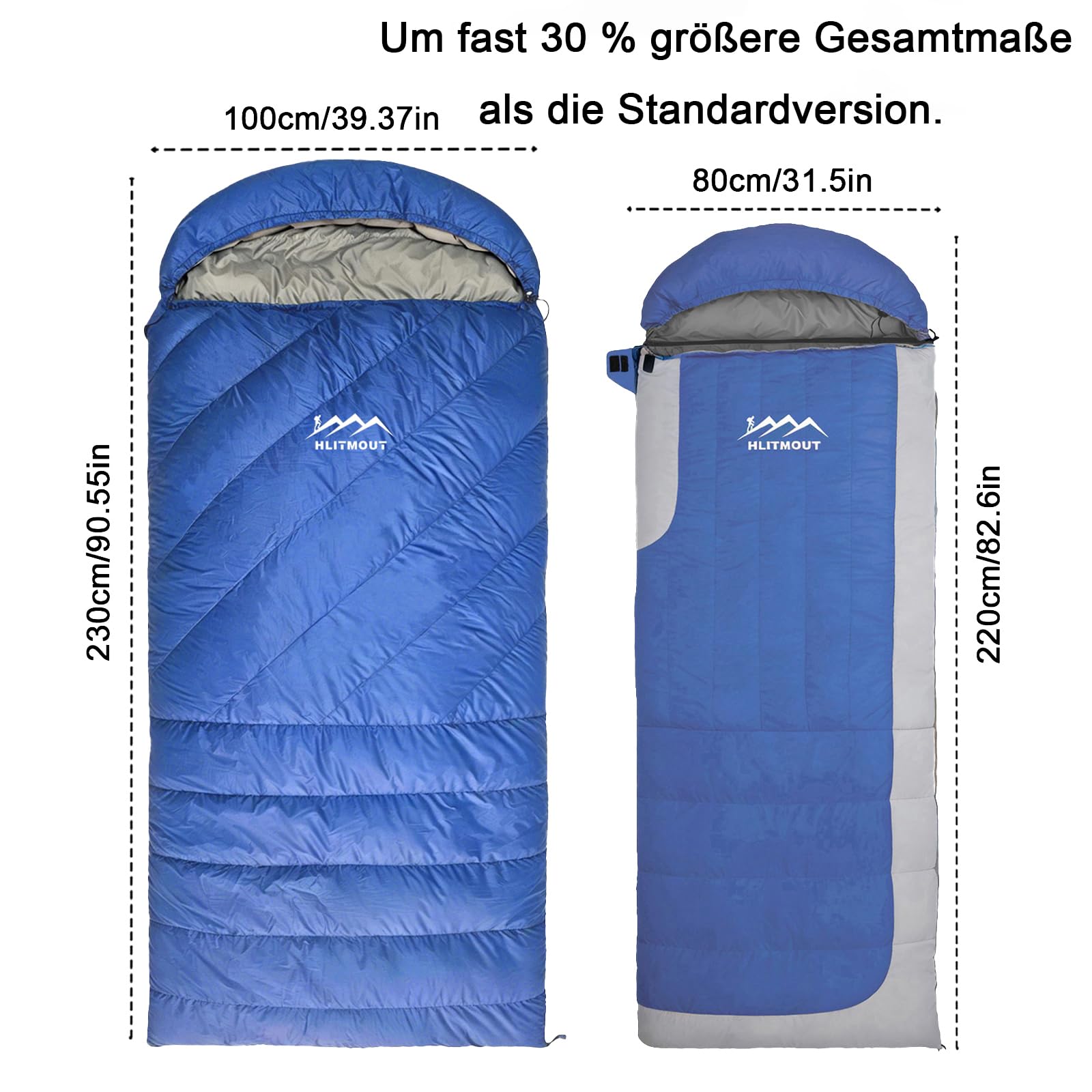 Daunenschlafsack, Extra Großer Leichter Schlafsack 230 cm x 100 cm für Erwachsene Camping,Wandern,Trekking Outdoor