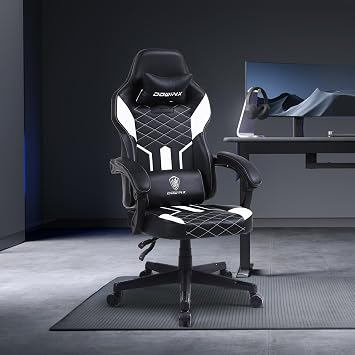 Dowinx Gaming Chair with Pocket Spring Cushion High Back Ergonomic Computer Chair PU Leather 350 LBS, Black and White