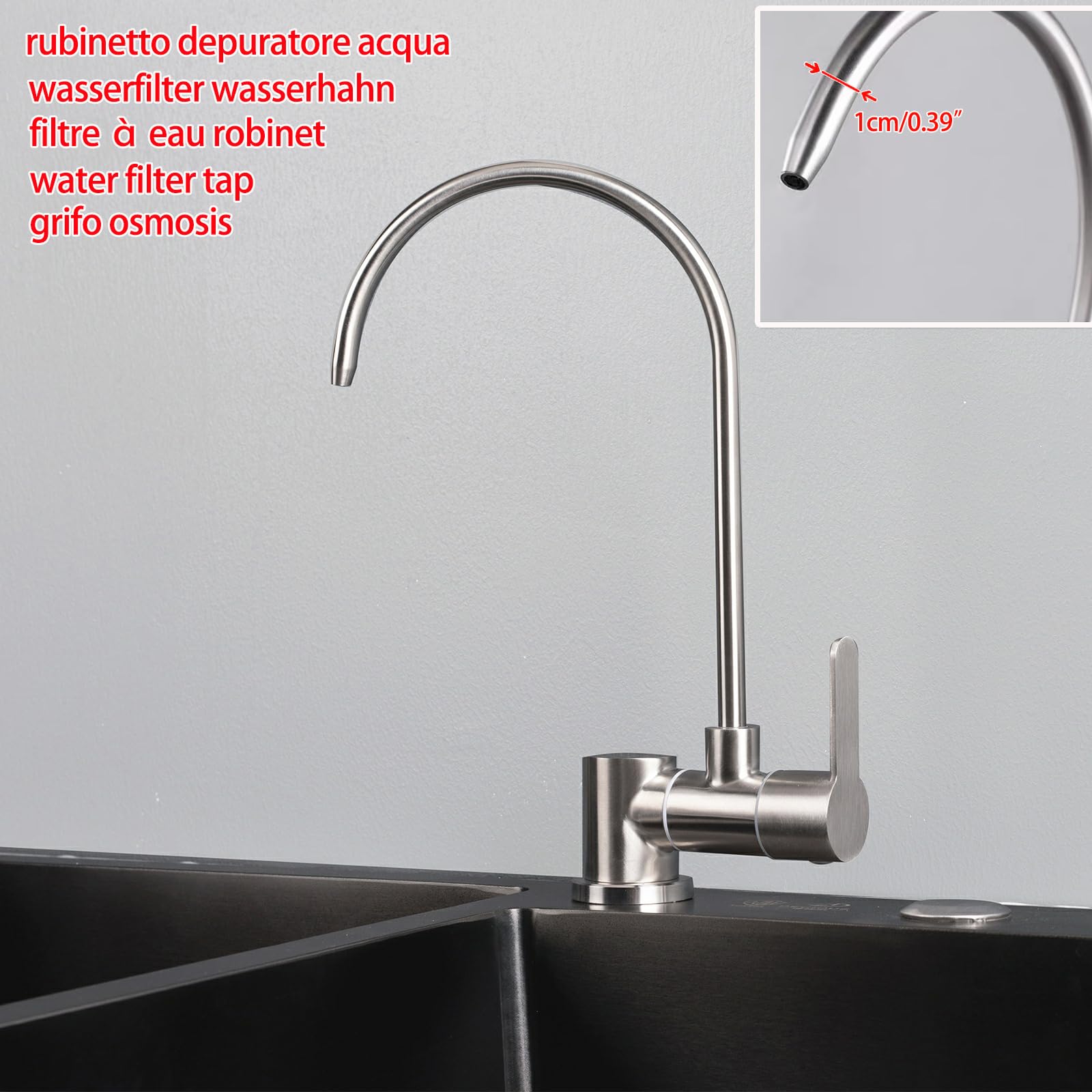 Umkehrosmose Design Wasserhahn Armatur Bogen - Ein-Wege Hahn 1/4" Edelstahl