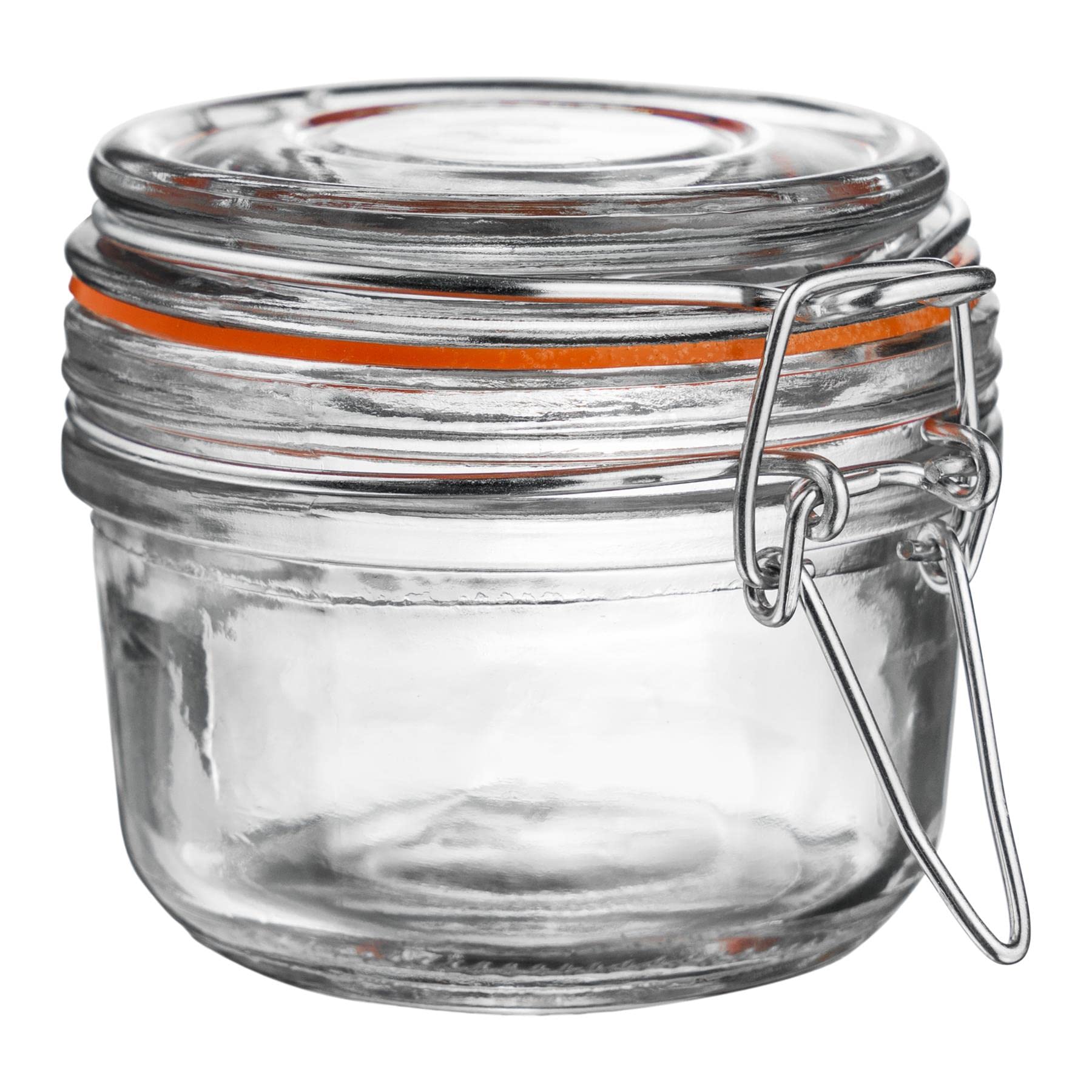 Argon Tableware Glass Spice Jar with Airtight Metal Clip Lid - 125ml/4.2oz - 1 Pack - 4 Colour Seals - Small Kitchen Storage Container Round Preserving Jar for Spice, Seasoning