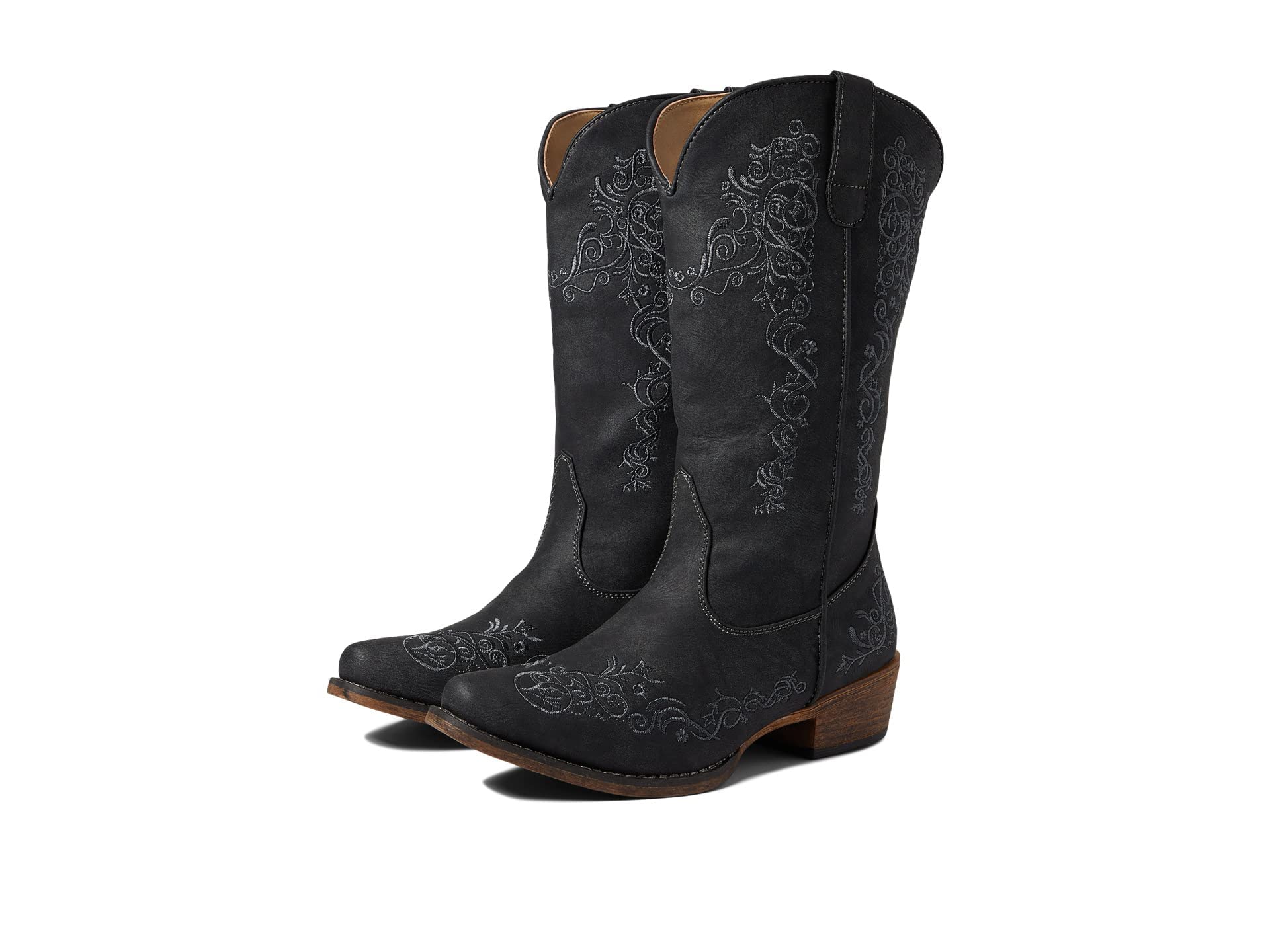 ROPER Womens Tall Stuff Embroidery Snip Toe Casual Boots Mid Calf Low Heel 1-2"