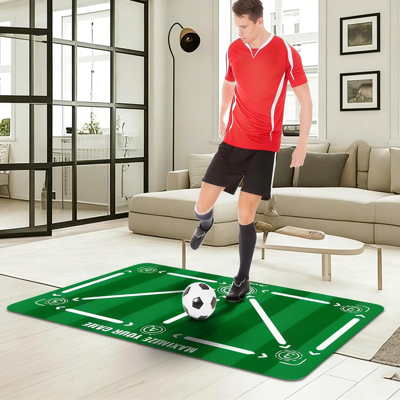 Tappeto Calcio, Tappeto Calcio Allenamento, Allenamento Calcio, Tappetino da Allenamento Antiscivolo, per Il Controllo Palla e Dribbling, per Allenamento Tecnico a Casa, Giardino