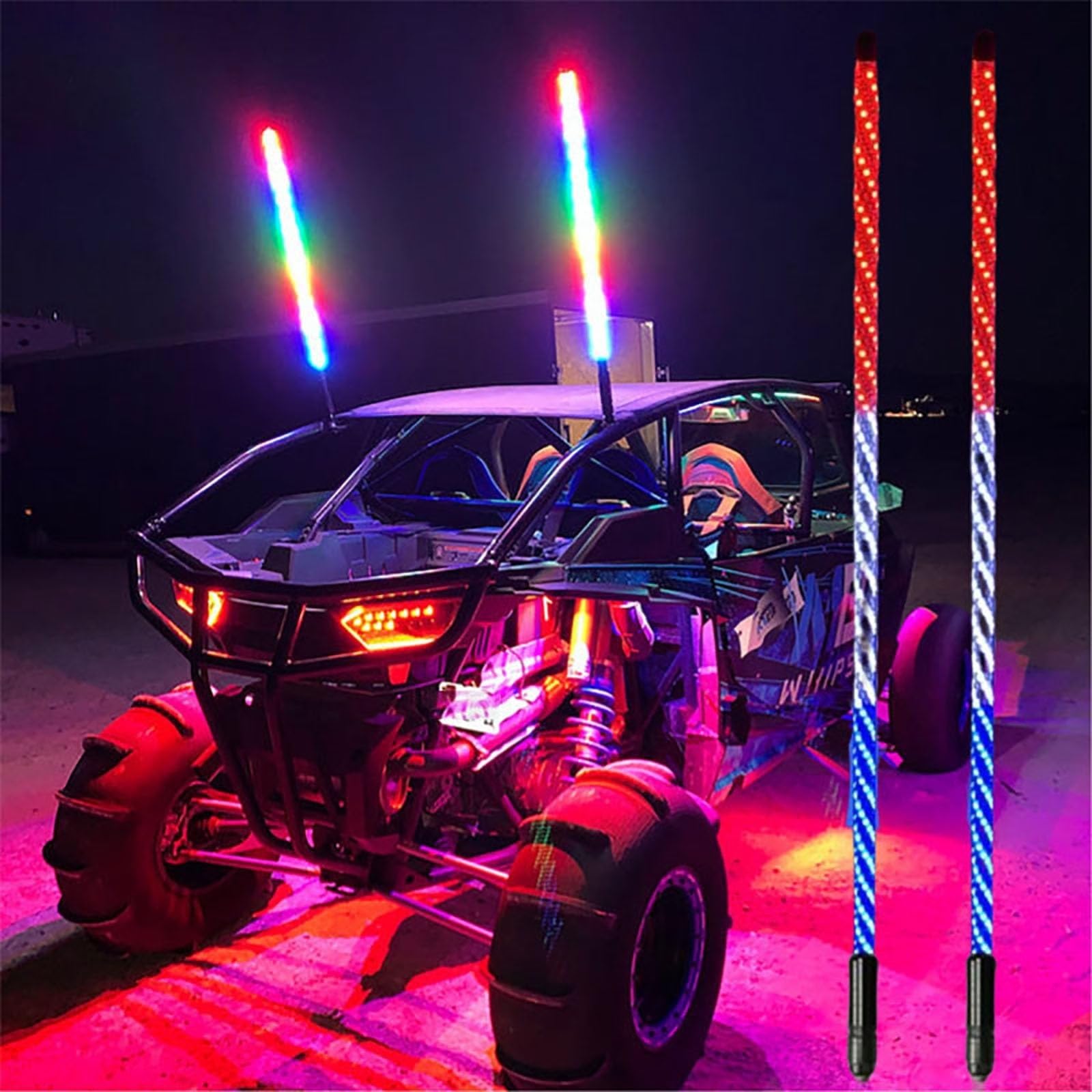 2 Szt. Światła Biczowe LED, Bicz Antenowy Z Oświetleniem RGB Z Pilotem, Funkcja Obsługi Aplikacji, Wodoodporne Światło Masztu Do Ciężarówki UTV ATV Dirt Bike(120cm)
