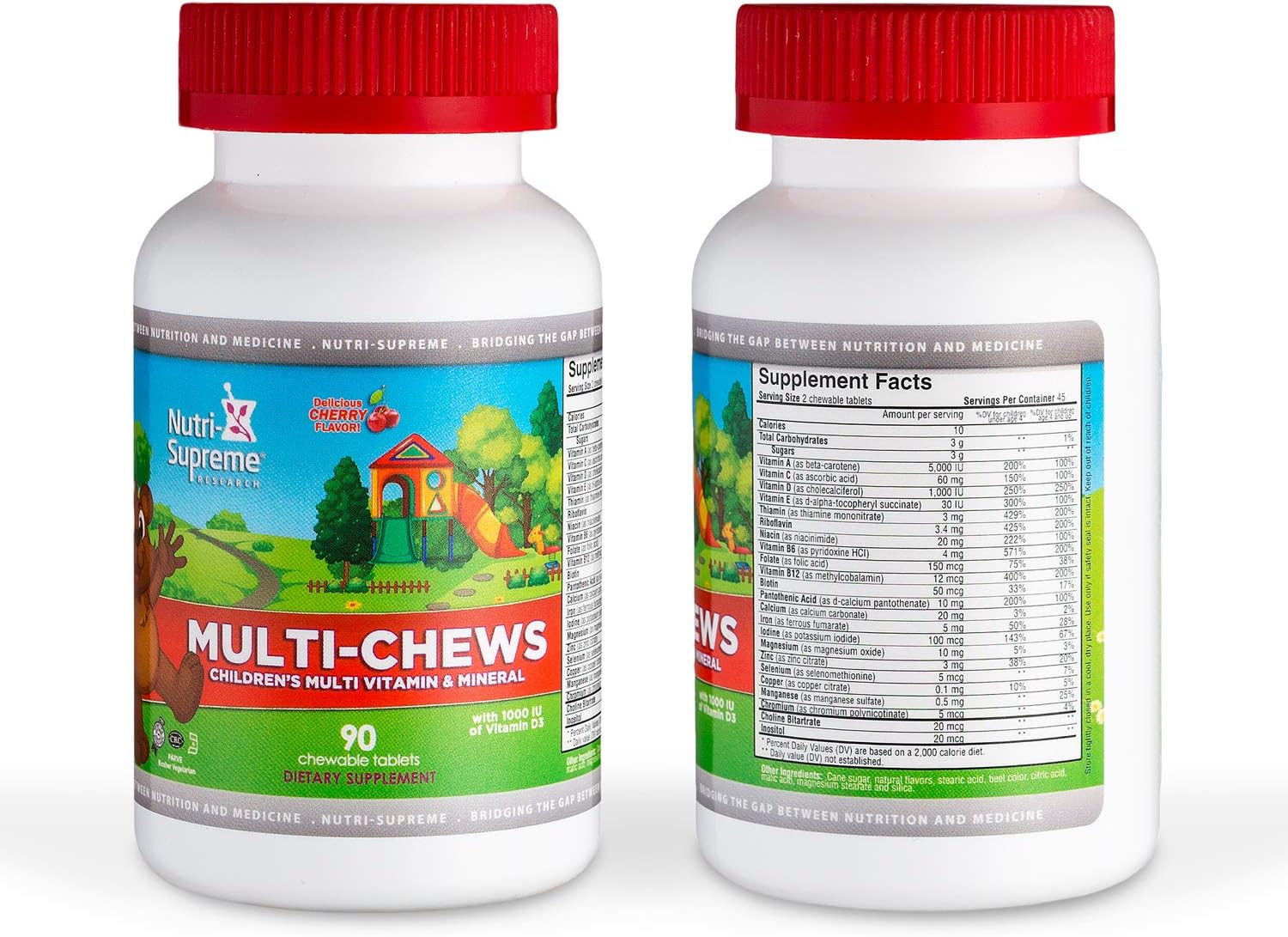 Delicious Kids Multivitamin, 90 Vegetarian Gummies – Complete Children’s Supplement with Essential Vitamins and Minerals - Vitamin A, B, C, D3, Calcium, Iron, Folic Acid, Zinc – Cherry Flavor