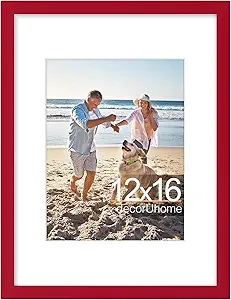 decorUhome 12x16 Picture Frame, Display 8.5x11 Certificate with Mat or 12x16 Poster without Mat, Wall Mounting Photo Frame, Red, 1 Pack