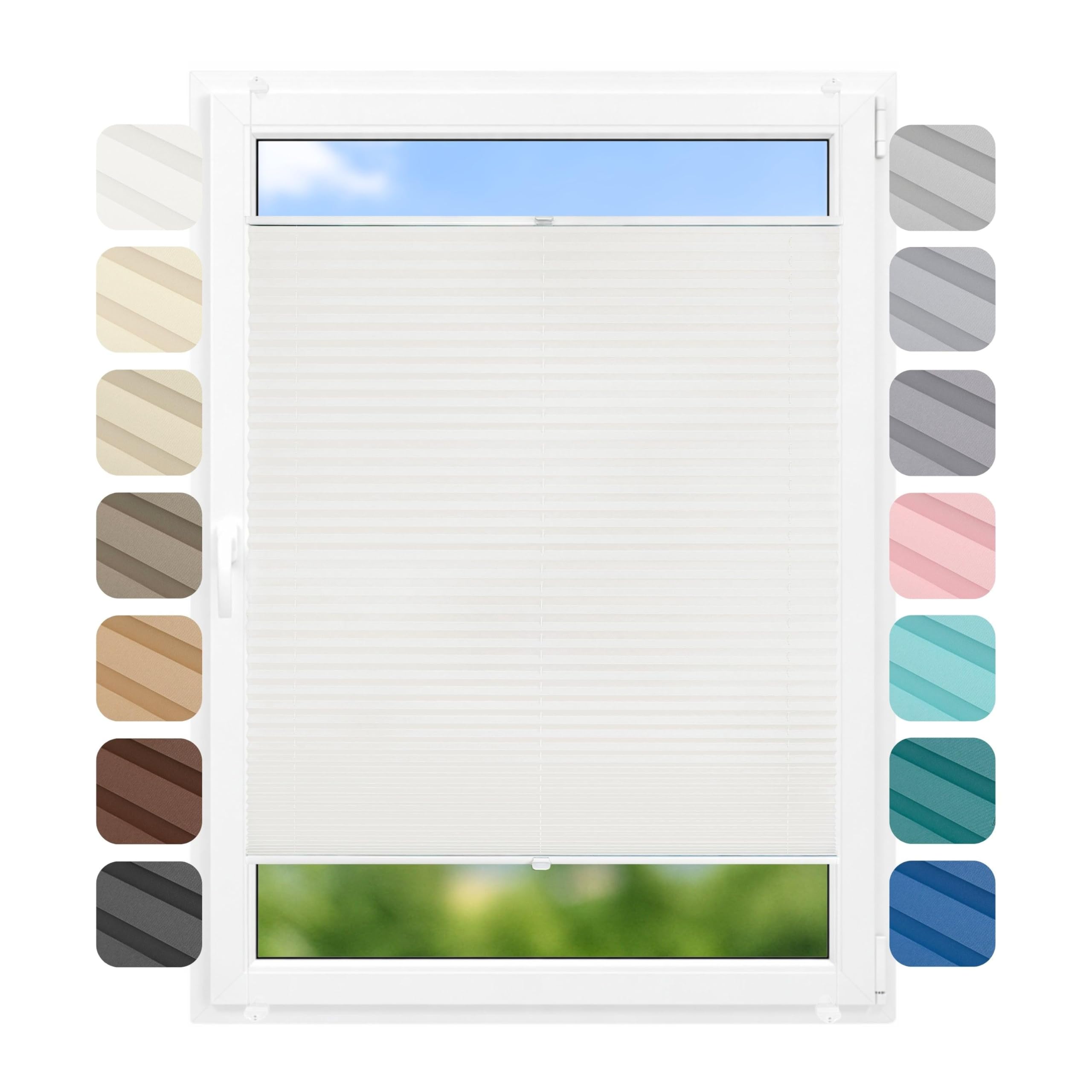 Birrke® Klemmfix Plissee ohne Bohren 75x100 cm, lichtdurchlässig, Blickdicht - Up & Down Faltrollos für Fenster ohne Bohren - Jalousie innen, Sichtschutz, Sonnenschutz - Snowy White, Weiß