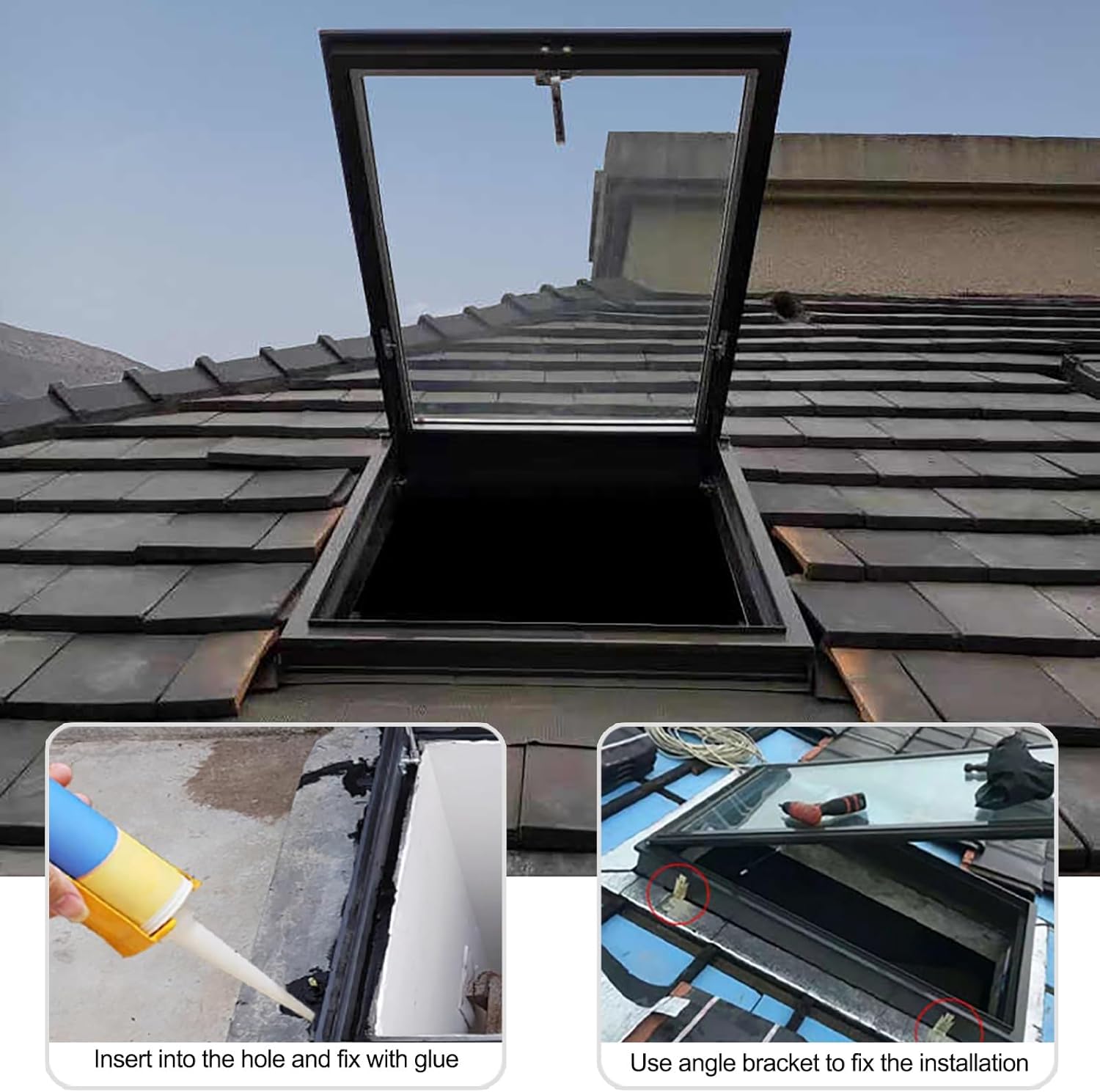 Skylight Roof Access Hatch, Double Layer Tempered Glass Emergency Exit Window, 60x60cm (23.6"x23.6") Underground Lighting Well Lid for Outdoor Use
