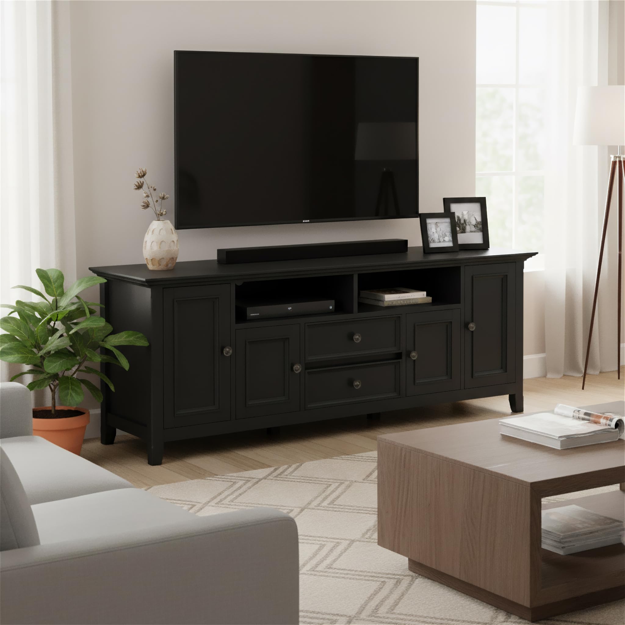 Amazon.com: SIMPLIHOME Amherst TV Stand - 72 inch Wide Solid Wood