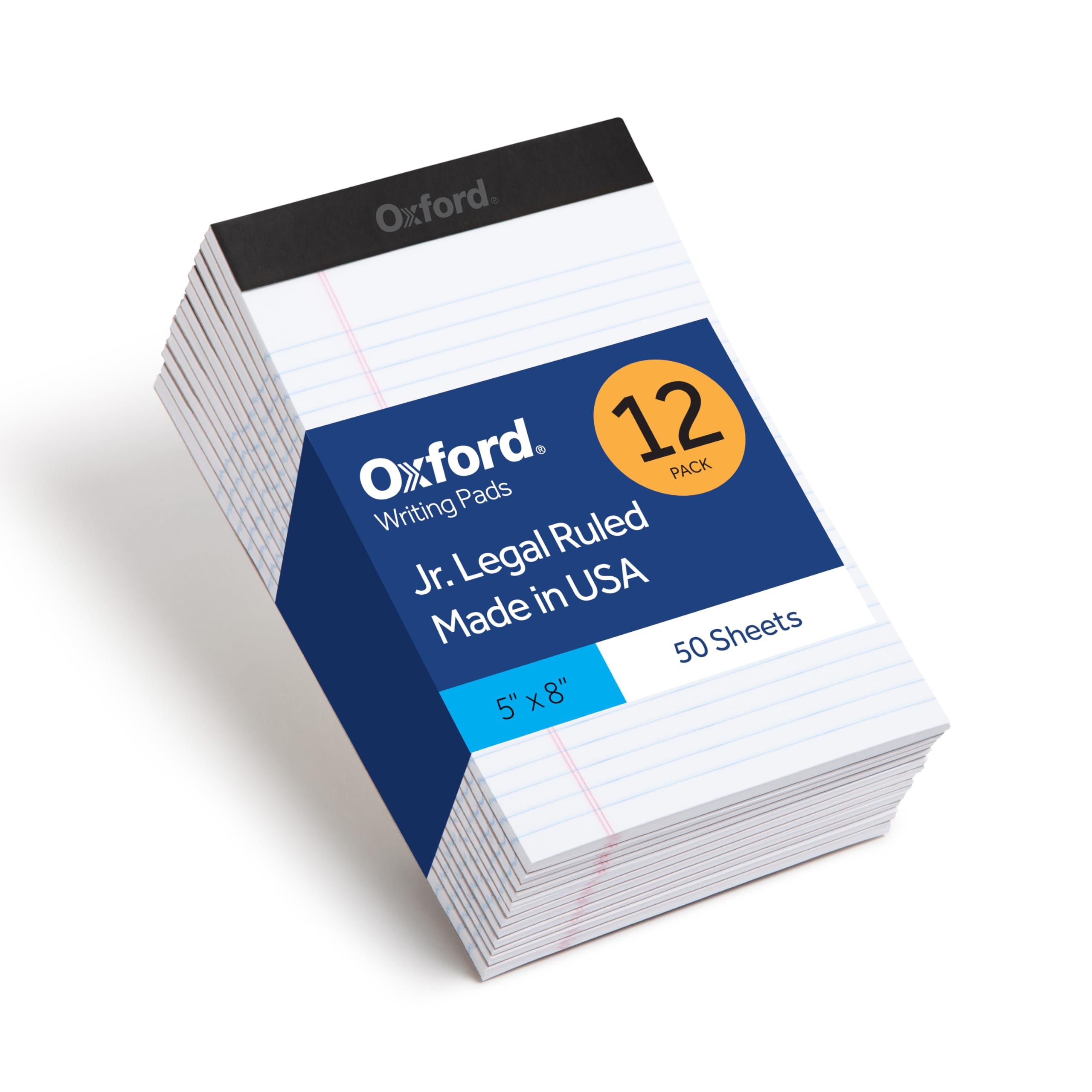 Oxford Legal Pads, 12 Pack, Note Pads, 50 Legal Ruled 5" x 8" Sheets, Bright White Paper with Firm Back, Small Portable Notepads, Proudly Made in the USA
