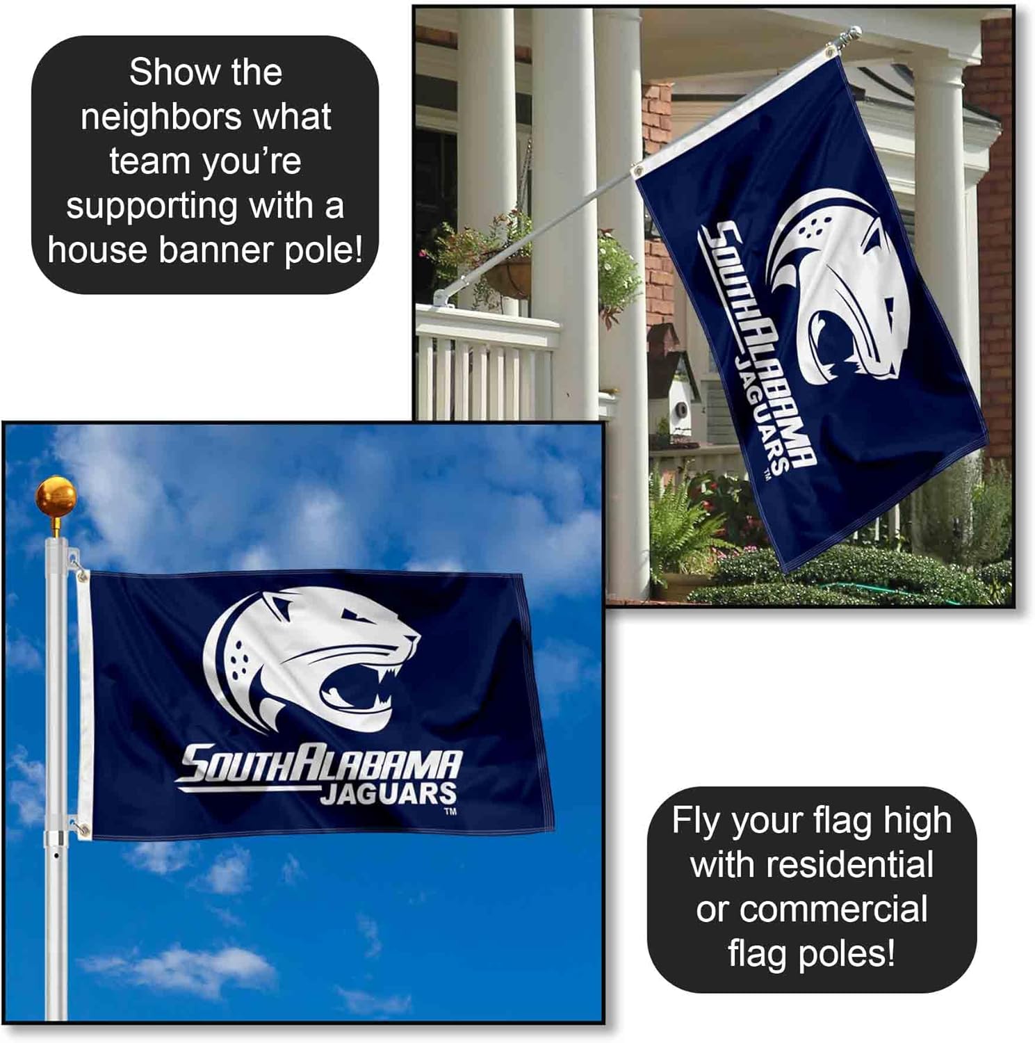 South Alabama Jaguars White Logo Large Grommet Banner Flag - Image 3