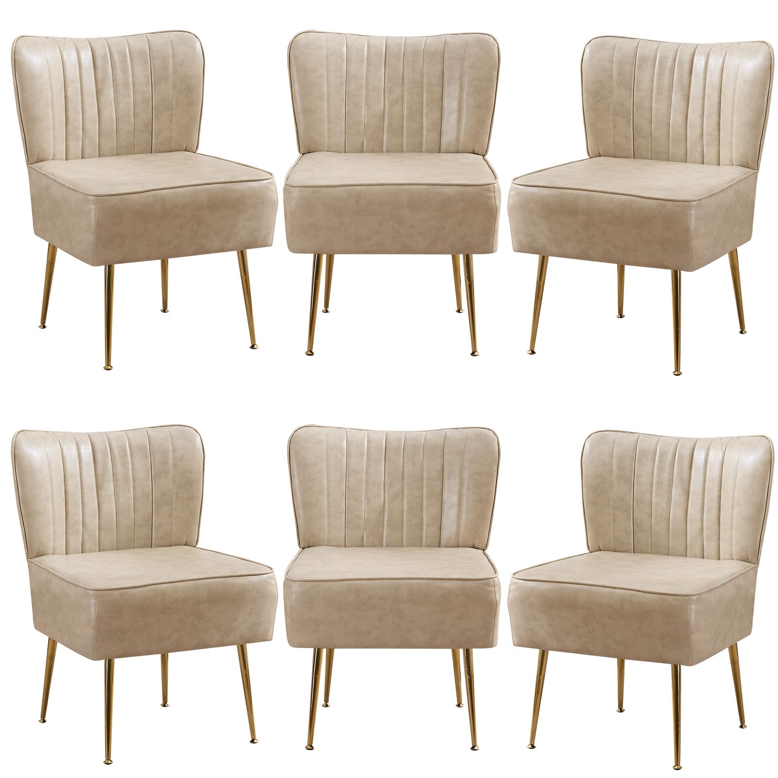 Restworld PU Leather Accent Chair Set of 6,Modern Armless Living Room Chair Slipper Chairs,Wingback Single Sofa Side Chair Small Corner Chair with