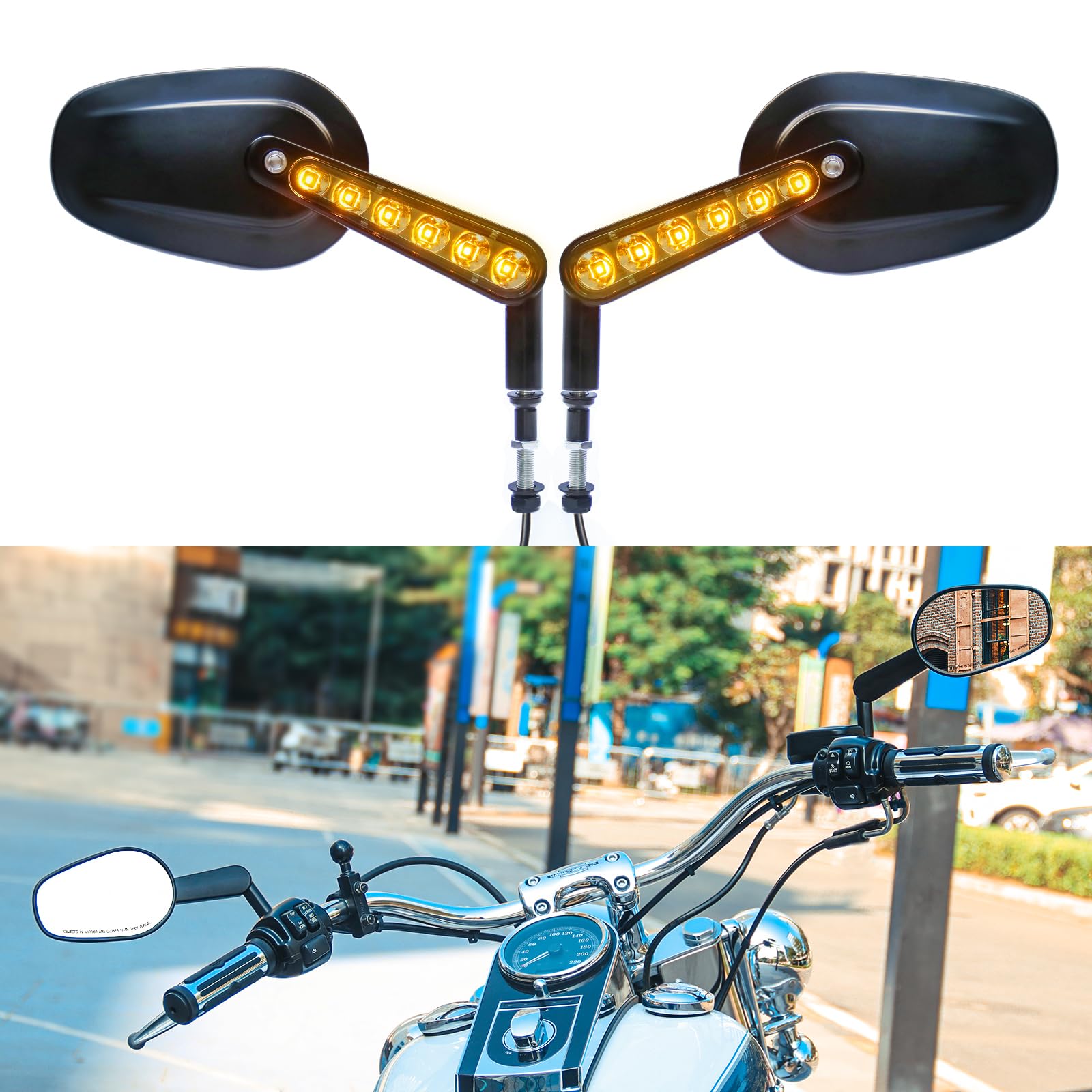 オートバイクバックミラー (黒色+LED) Ledステアリングランプ　ハーレー オートバイクバックミラー (黒色+LED) Ledステアリングランプ ハーレー