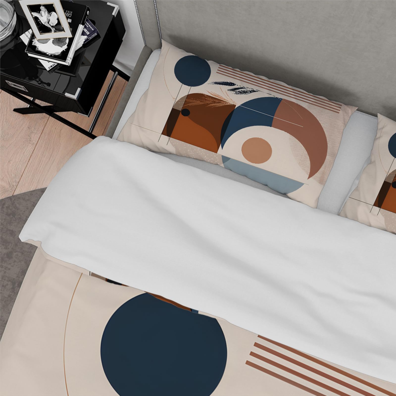 Nowoczesny zestaw pościeli Boho na wszystkie pory roku słońce i księżyc połowa wieku estetyczna abstrakcyjna geometria poszwa na kołdrę z 2 poszewkami na poduszki 180x220cm