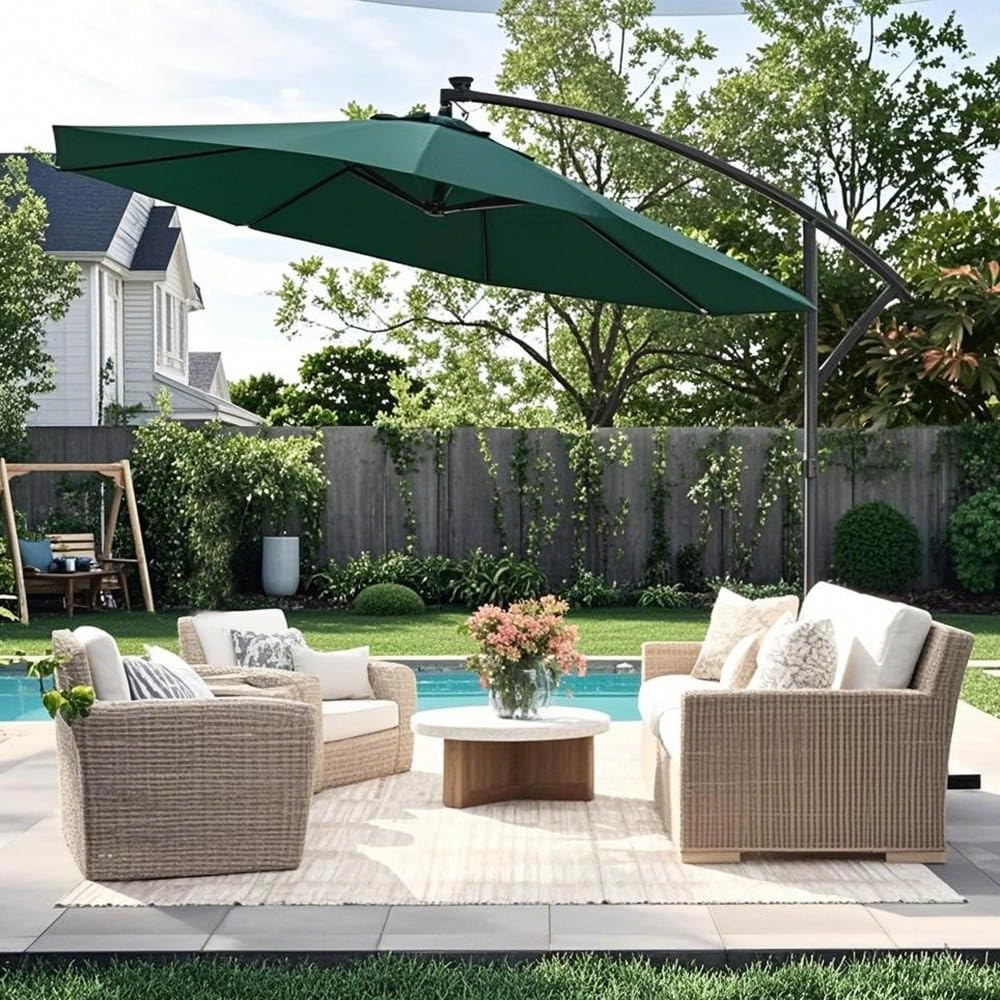 Toile De Parasol Déporté 2m 2.7m 3m 8Bras Auvent De Remplacement pour Parasol, Toile De Parasol Remplacement pour Jardin Terrasse(Green,8.8ft/2.7m)