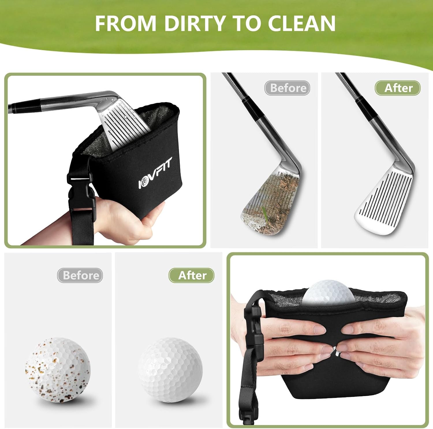 Golf Club and Golf Ball Cleaning Bag,Golf Ball Cleaner,Golf Club Cleaner,Cleans Club Grooves, Golf Bag Accessories,Machine Washable, Golfer Gifts for Men,Detachable Clip