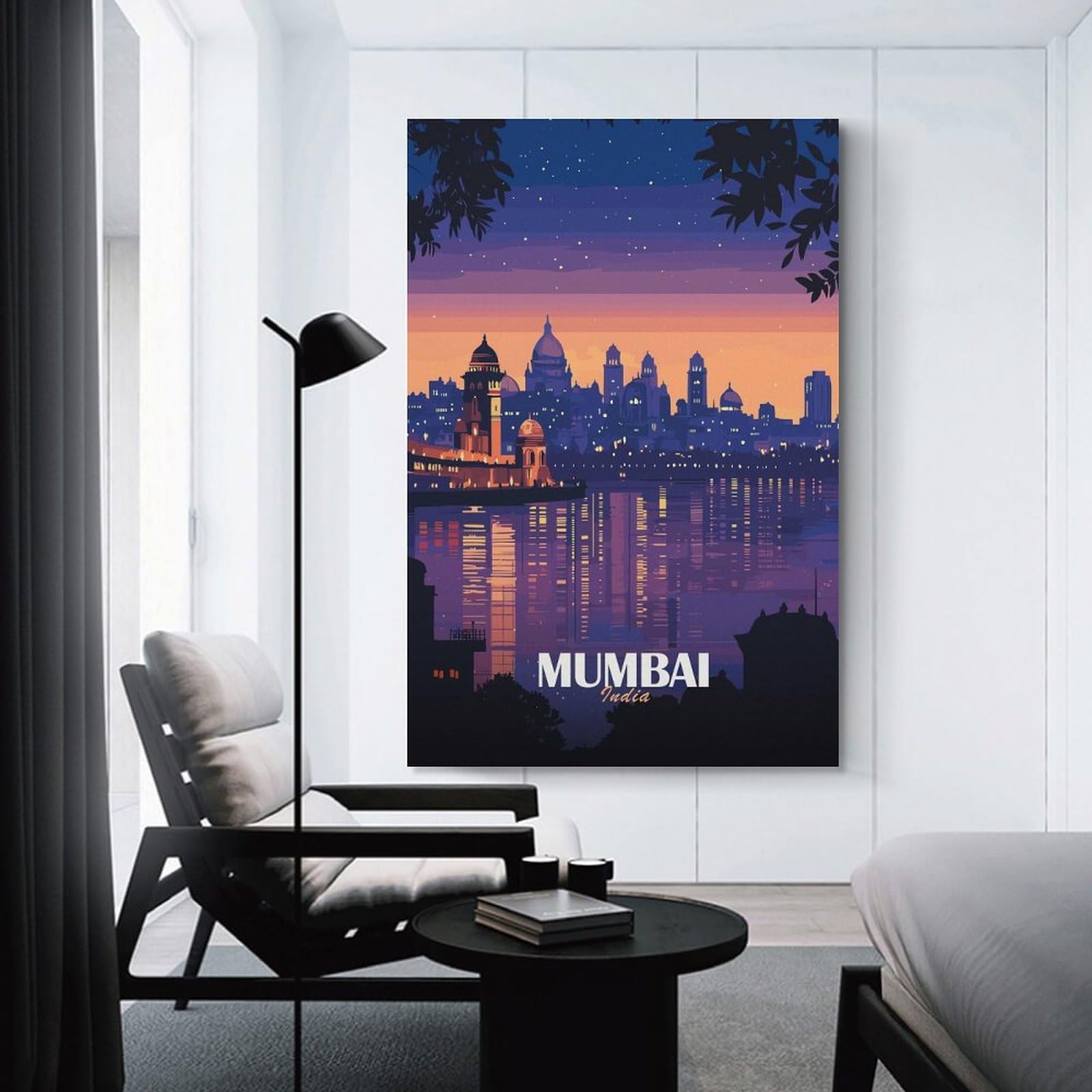 Junmoney Mumbai India Skyline at Dusk Room Decor Wall Art, 24x36inch(60x90cm), for Bedroom Walls, Guest Spaces Or Lounges, Stylish Decor for A Restful Room Update