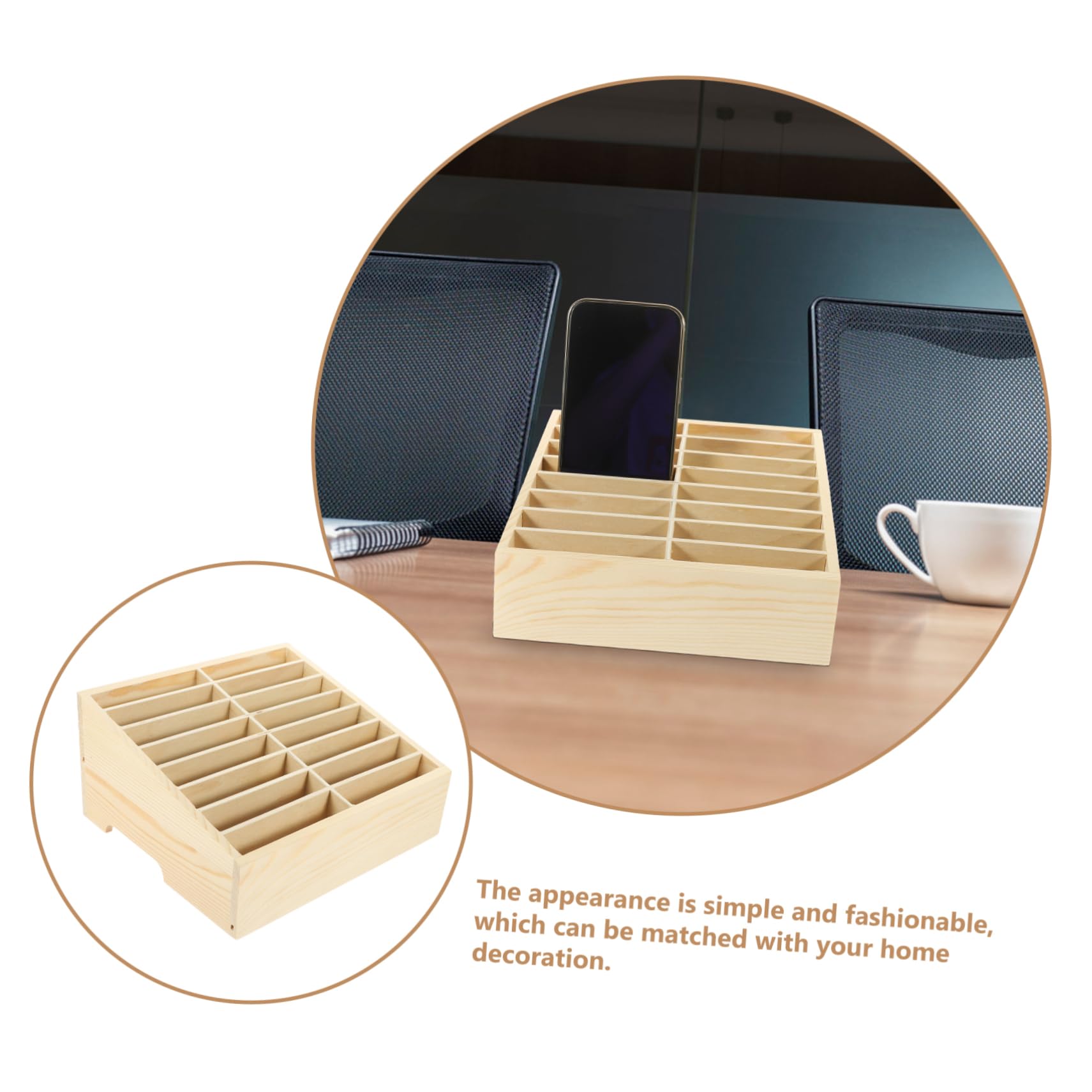 Scatola Porta Cellulari in Legno Beige per Scrivania, Organizer | Scomparti Multipli, per Penne e Telefono, Adatta a Scuola e Istituti Educativi, Design Semplice e Moderno