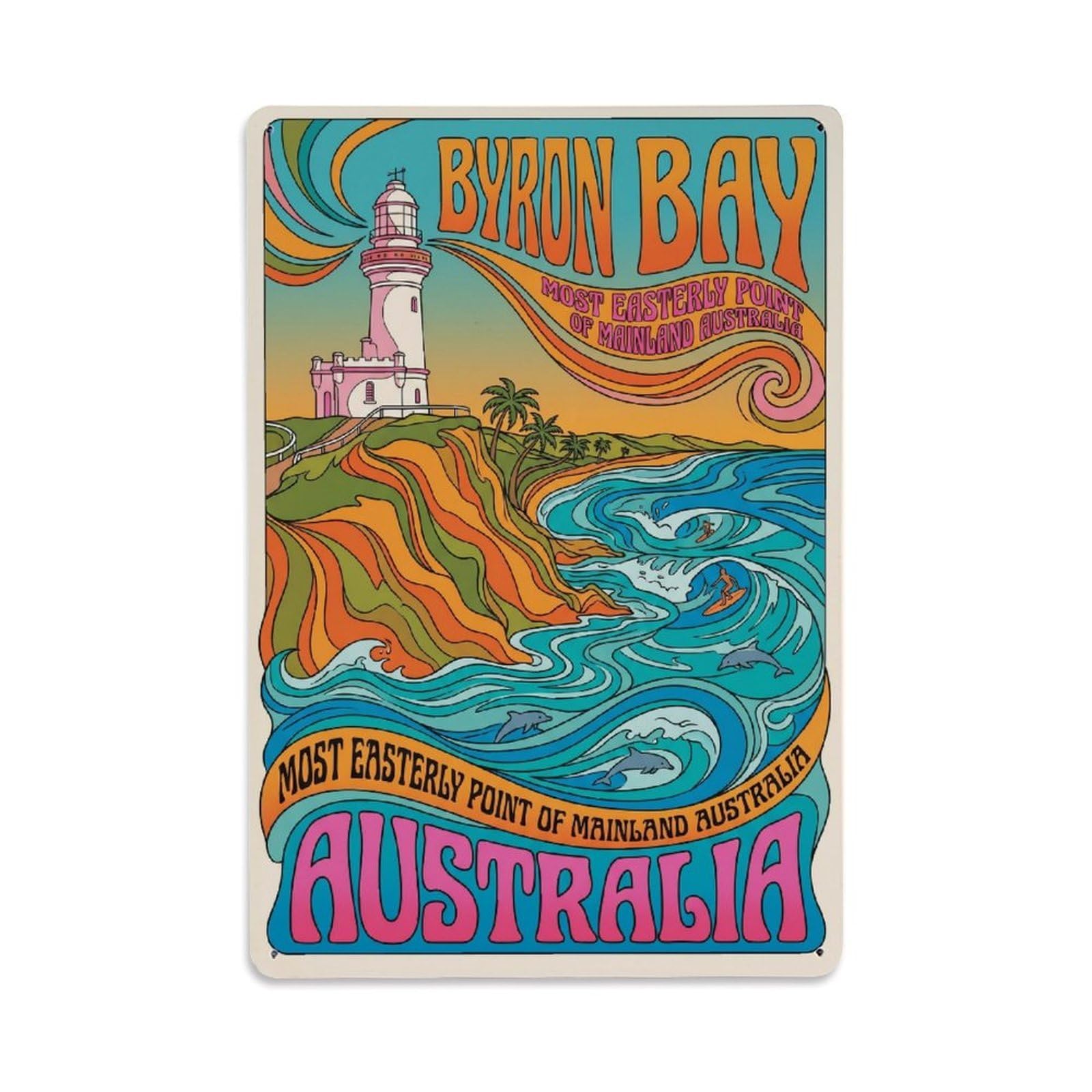 Metal Tin Sign Travel Australia Byron Bay Retro