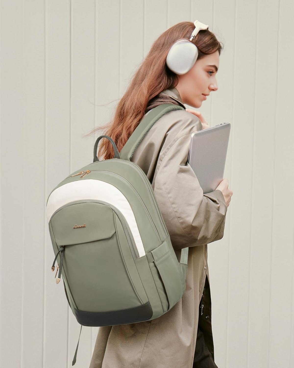 LOVEVOOK Laptop Backpack for Women, 15.6 inch Waterproof College Backpack Woman with Laptop Compartment Computer Bag Travel Backpack Purse, Large Black Computer Daypack for Work Casual, Beige green - Image 8