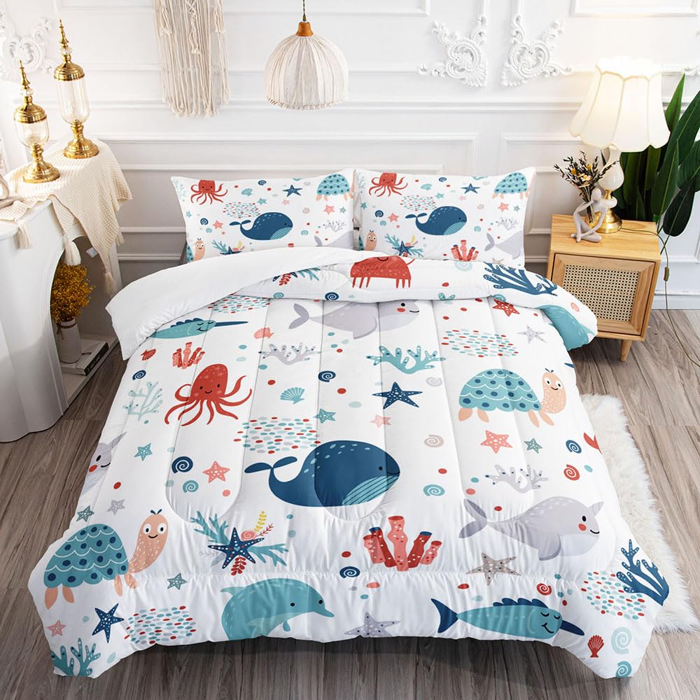 XYNHML Kids Turtle Comforter Set Twin Size Sea Animal Bedding
