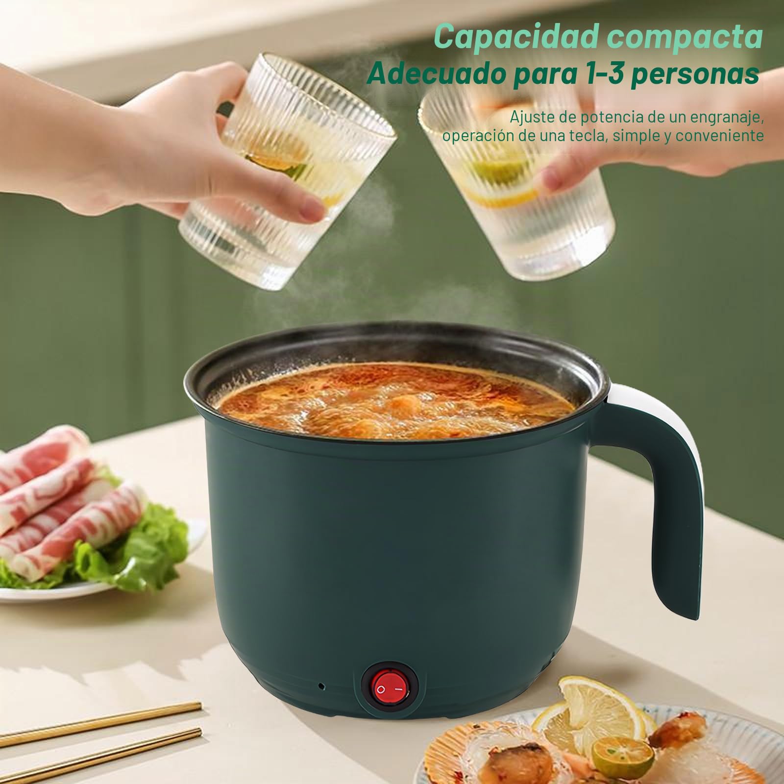 GOMETY Olla eléctrica de 1,5 l, olla caliente eléctrica con vapor, portátil, mini olla antiadherente, olla eléctrica, olla rápida ramen, multicocina para sopa, pasta, avena, huevo, fideos