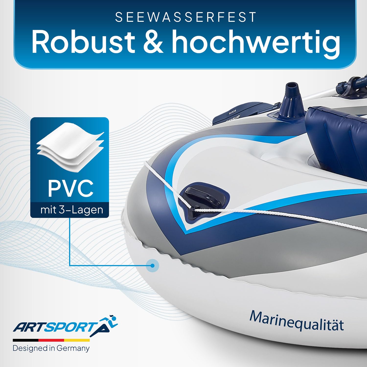 ArtSport Schlauchboot 322 cm für 4 Personen – Aufblasbares Paddelboot mit 2 Sitzbänken, PVC Ruderboot inkl. Luftpumpe, Paddel, Tasche & Reparaturset