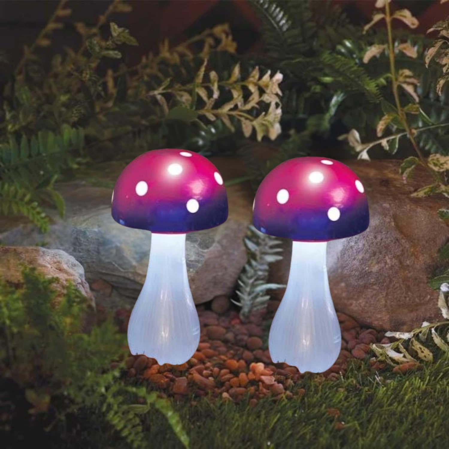 Garden Mile 2 Purple Button Shroom Stake Light Solar Powered Toadstool Mushroom Stake Lights Outdoor Garden Decor Set Of 2 Purple Solar Garden Lights Waterproof Solar Garden Ornaments Pathway Lawn Flowerbed Lighting