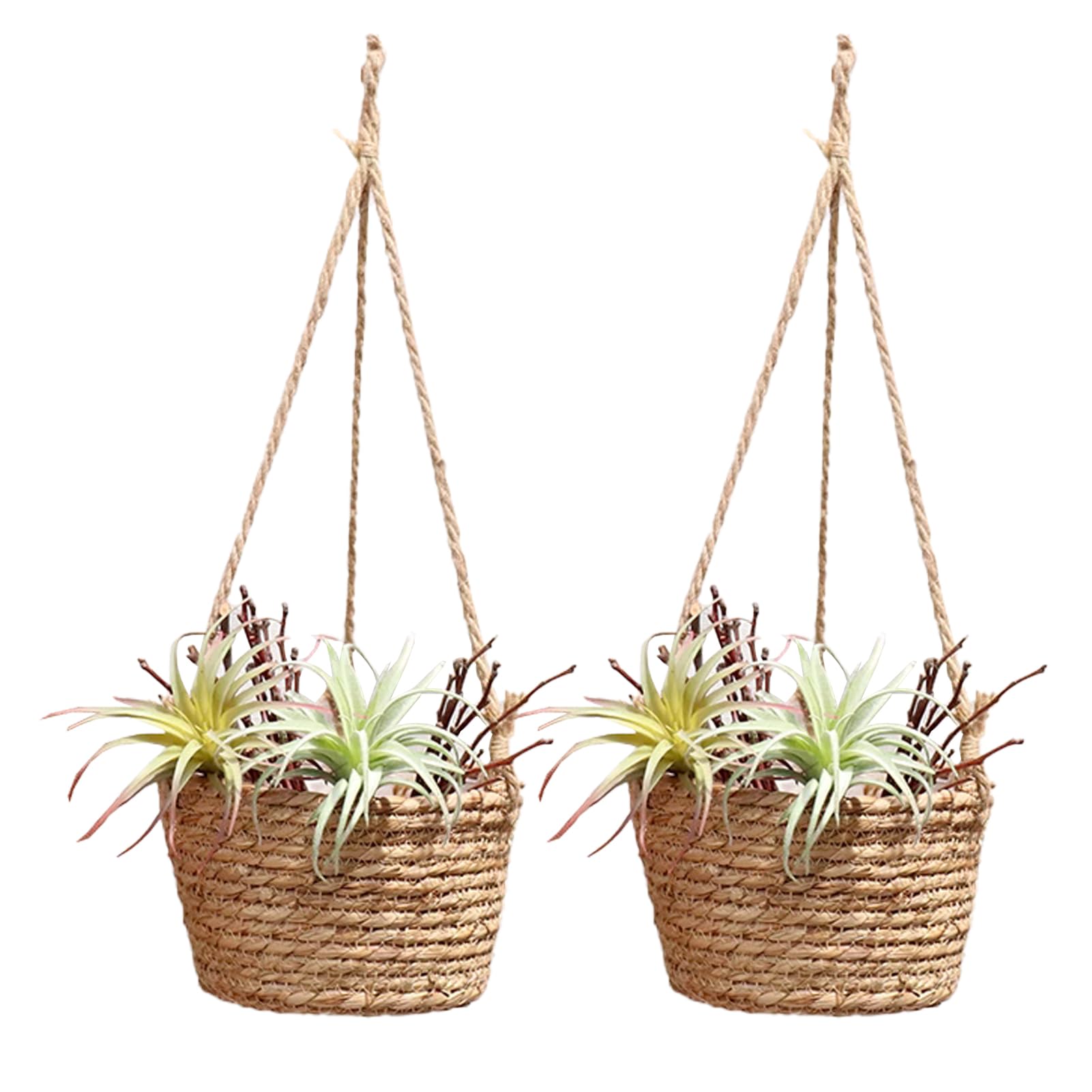 4 Stück Hängende Blumenkörbe Aus Rattan/Seegras – 10,5x10,5x9 Cm, Für Pflanzen Oder Snack-Aufbewahrung