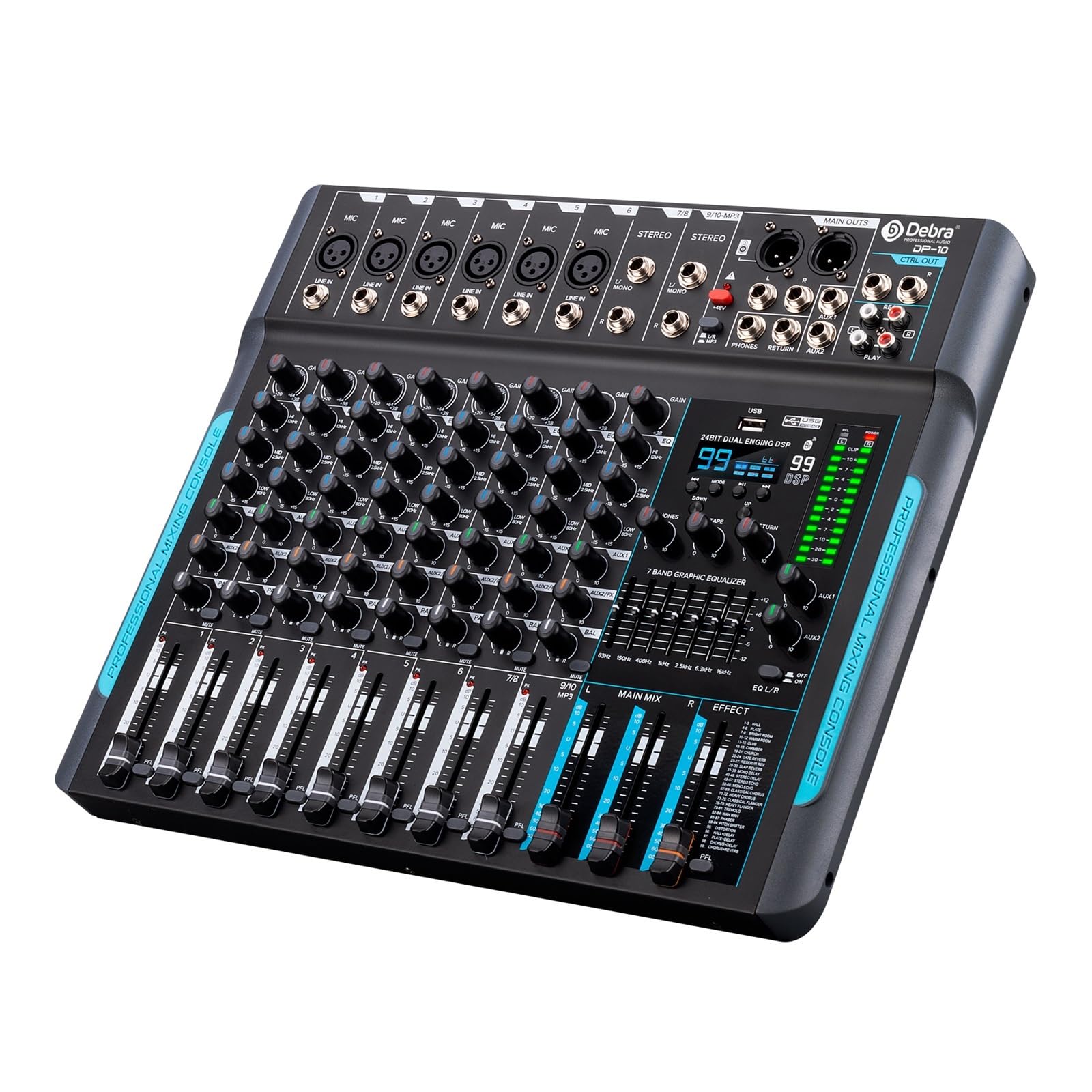 Controlador DJ Mezclador DP-10 Mezclador de grabación con reverberación DSP de 10 Canales y 99 Canales con Rendimiento Profesional Bluetooth 5.0
