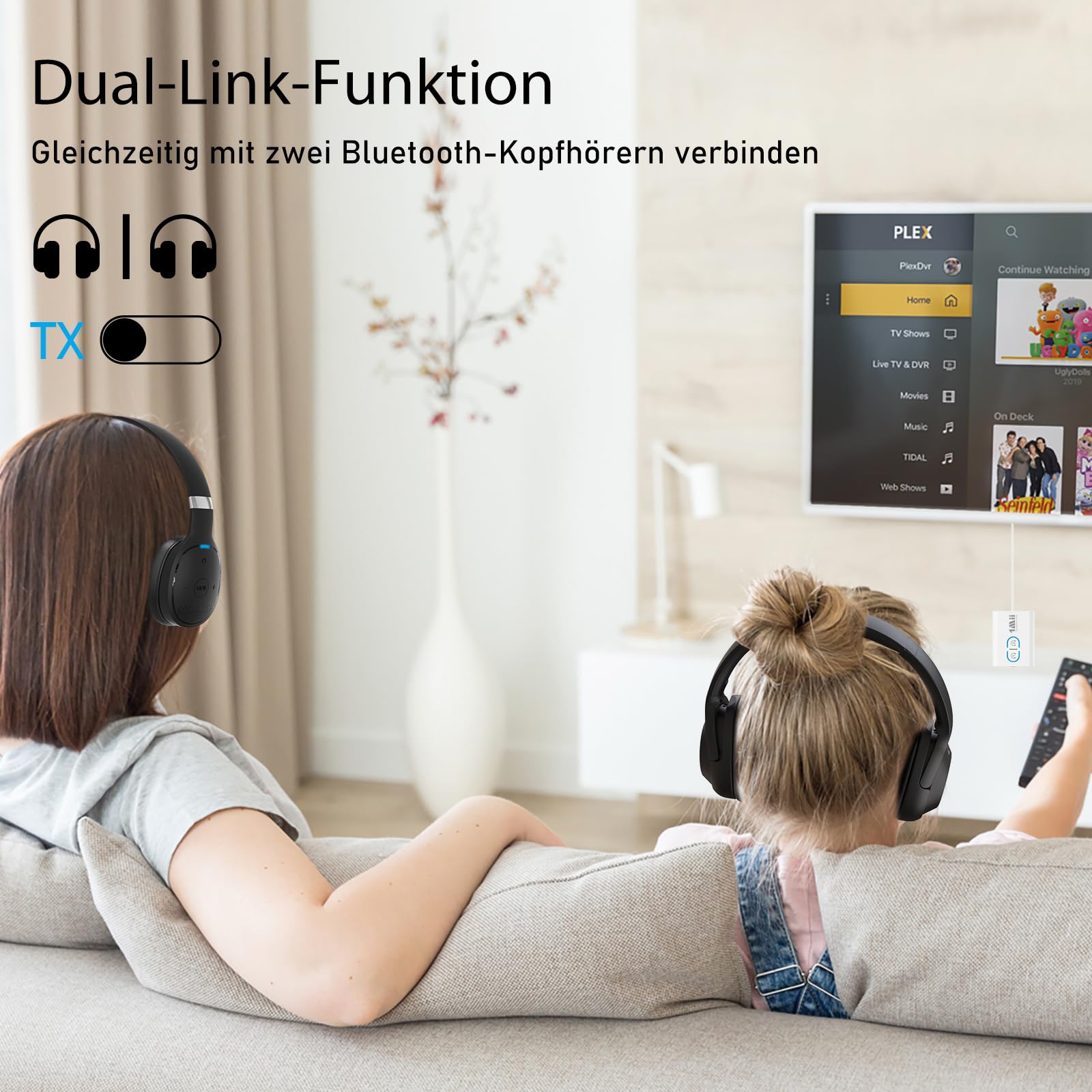 1Mii Adattatore Bluetooth 5.3 per TV, trasmettitore e ricevitore Bluetooth 2 in 1, trasmettitore audio wireless con aptX Adaptive e HD, ingresso jack da 3,5 mm per cuffie, impianto stereo