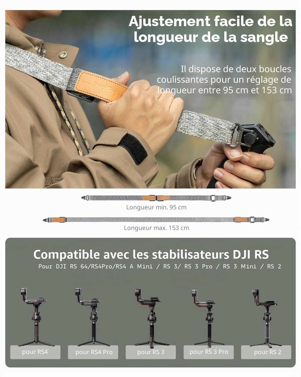 SMALLRIG RS3 RS2 Bandoulière Réduisant Le Poids Compatible avec SMALLRIG Poignée pour DJI, Ceinture à Cardan avec Boucles à Dégagement Rapide QD pour DJI RS4 Mini / RS4 Pro/RS 3/RS 2-4118C