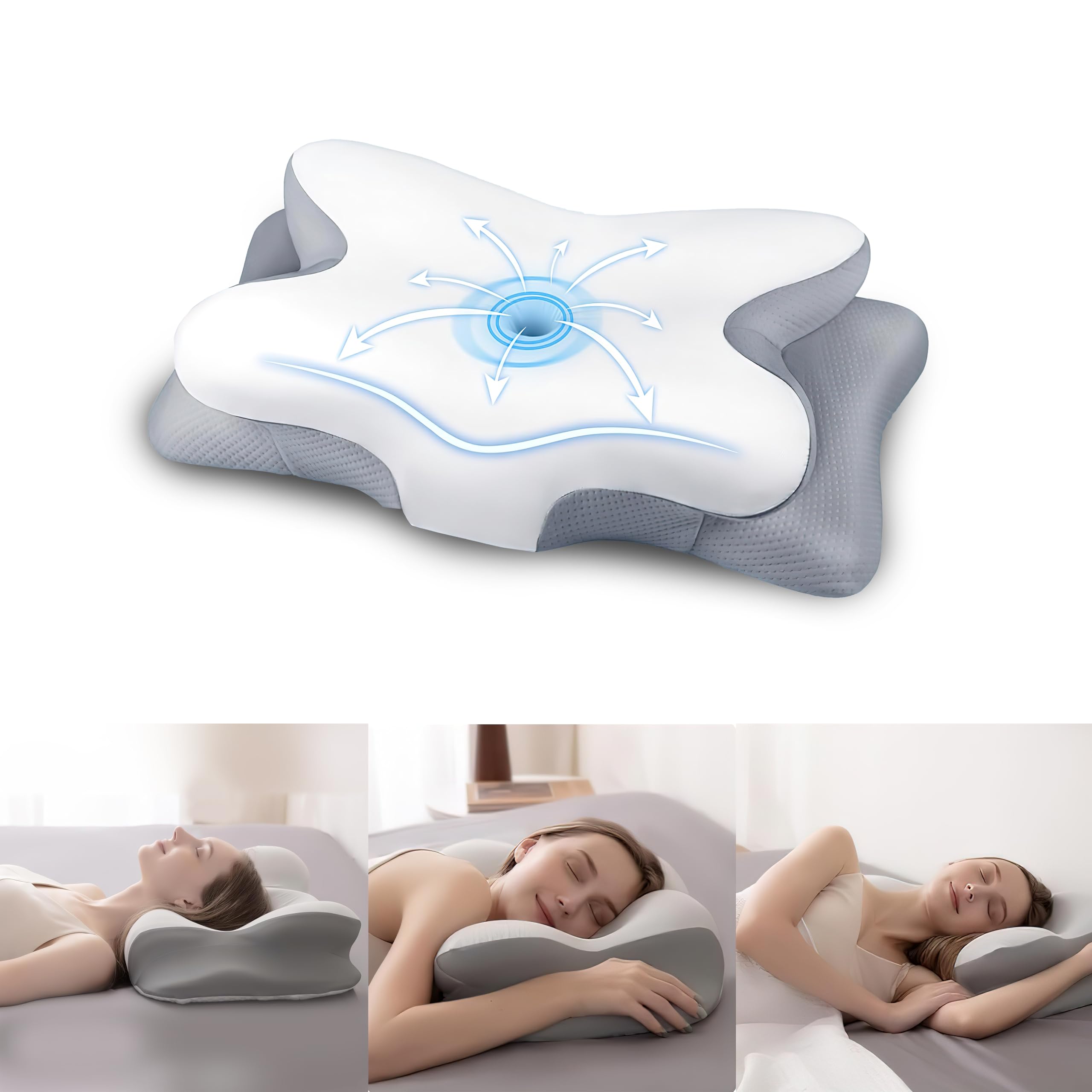 LJA Premium Cervical Neck Pillow | Ergonomic Pillow Neck Pain Relief | Cervical Memory Foam Pillow for Side Sleepers | Contoured Relief Pillow | Pillows for Neck and Shoulder Pain While Sleeping