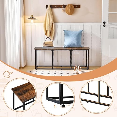 Miniatura 5 de HOOBRO Banco de comedor, banco de mesa de comedor de 47.2 pulgadas, banco de cocina de estilo industrial, marco de acero, fácil de montar, para