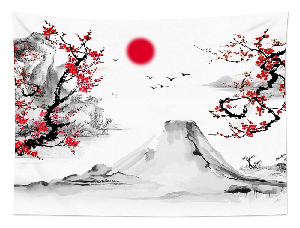 水墨画 冬の風景 金色フレーム Amazon.co.jp: ZQBDFC 日本の水墨画 自然の風景 タペストリー