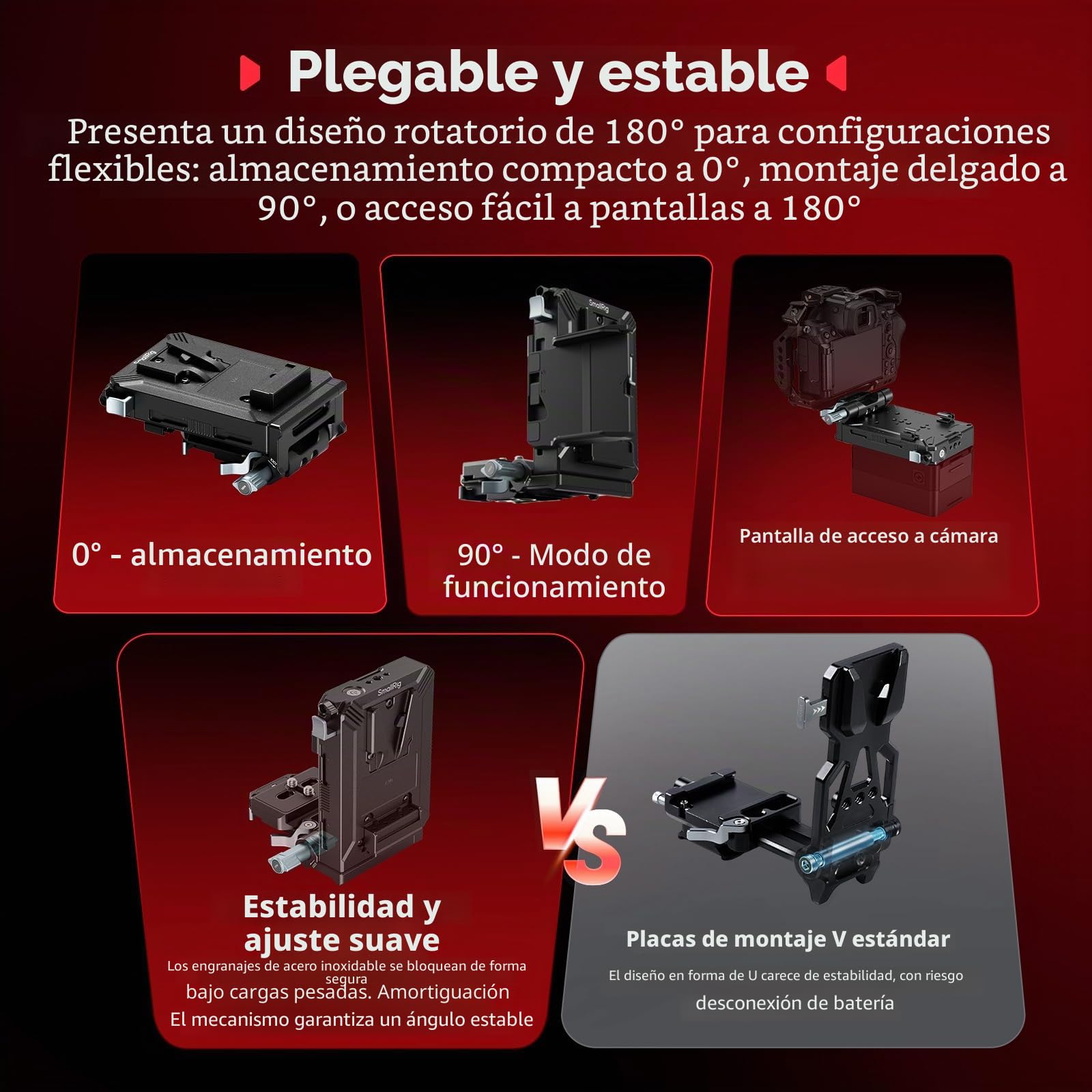 SMALLRIG Kit de Placa de Batería V-Mount Mejorada, con Placa QR para Arca, Protector de Pantalla, Clips para Cables, D-Tap/USB-C, para Cámaras Mirrorless/DSLR y Baterías NEEWER - 5227