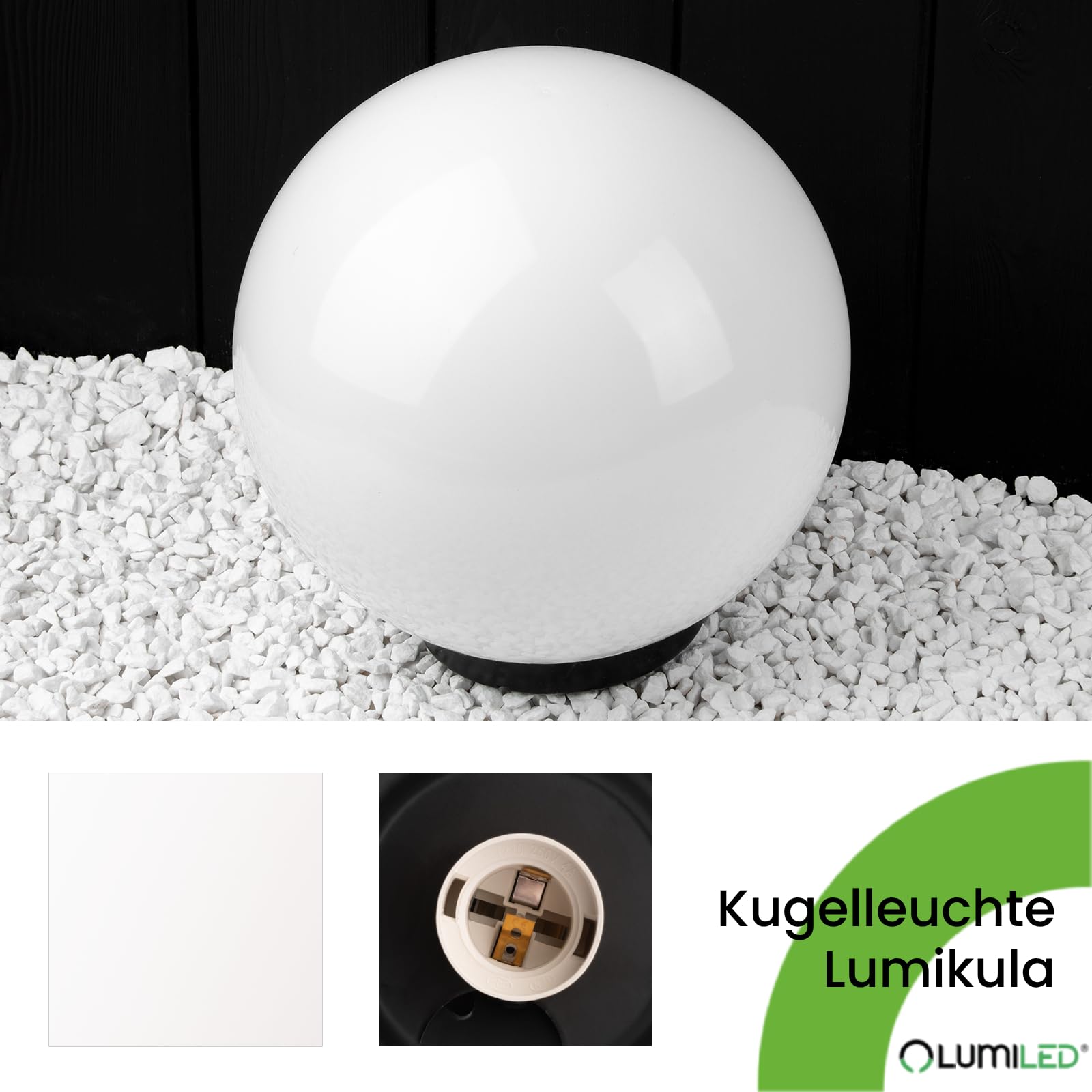 Lumiled Kugelleuchte Außen Weiß Ø30cm E27 IP44 Kugellampe | Milchig, Gartenkugel, Lichtkugel, Wetterfest, Inkl. Anschlusskabel 1,95m, Außenkugelleuchte für Garten, Wege und Terrasse