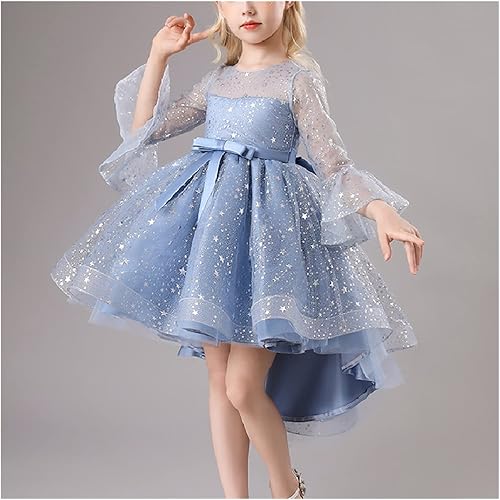 SHMZCM - Vestido de princesa para niña disfraz de piano para fiesta de noche estilo de verano vestido de estrellas parpadeantes color azul talla