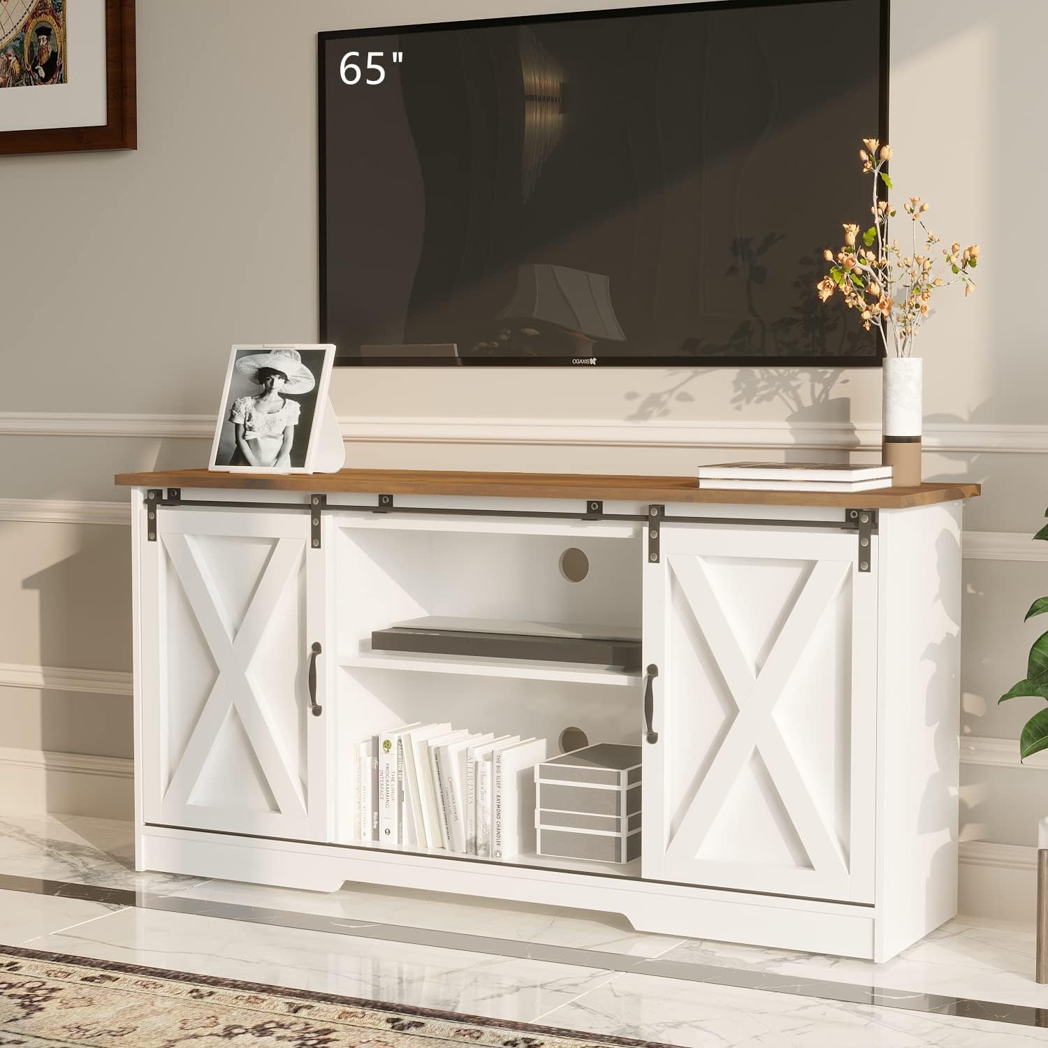 TV Stand for 65 Inch TV, Farmhouse Entertainment Center TV