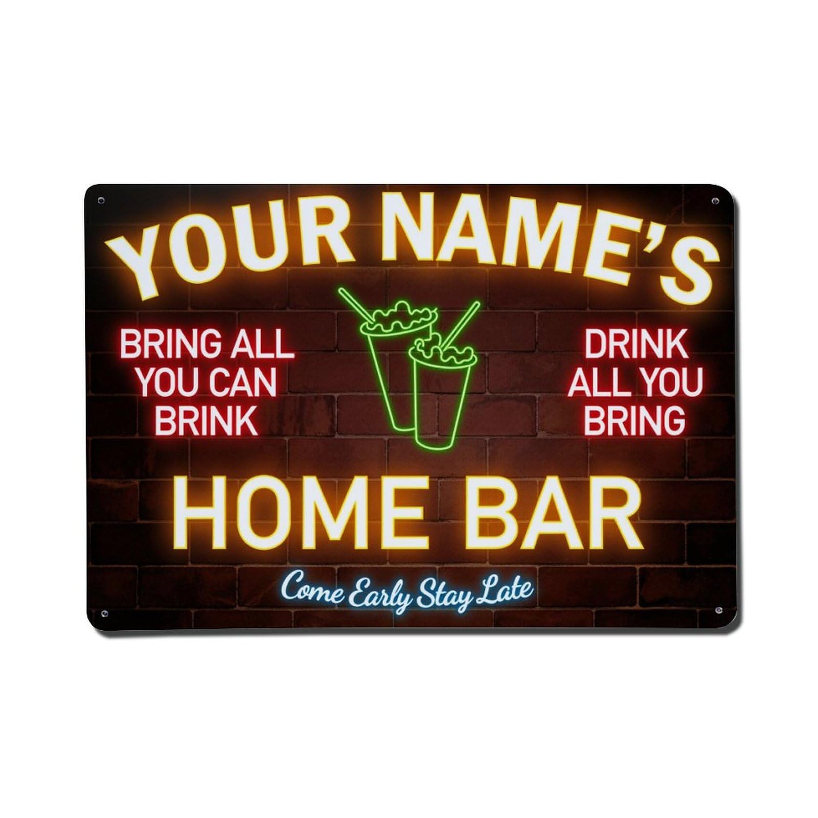 Neon Sign Home Bar Pattern Tin Sign Vintage Metal Poster, Home Bar Garage Man Cave Cafe Indoor & Outdoor Wall Decoration 8x12Inches