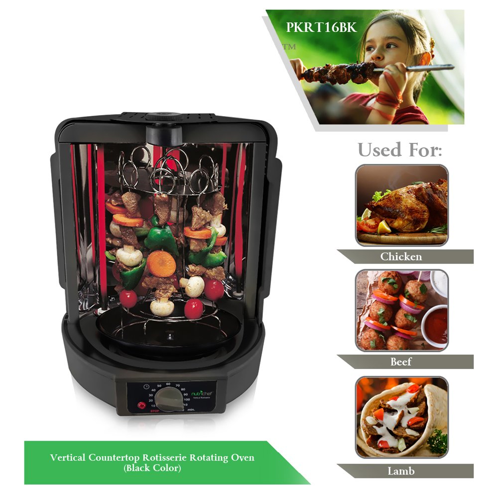 Vertical Countertop Rotisserie Oven Roaster, Rotating Shawarma And