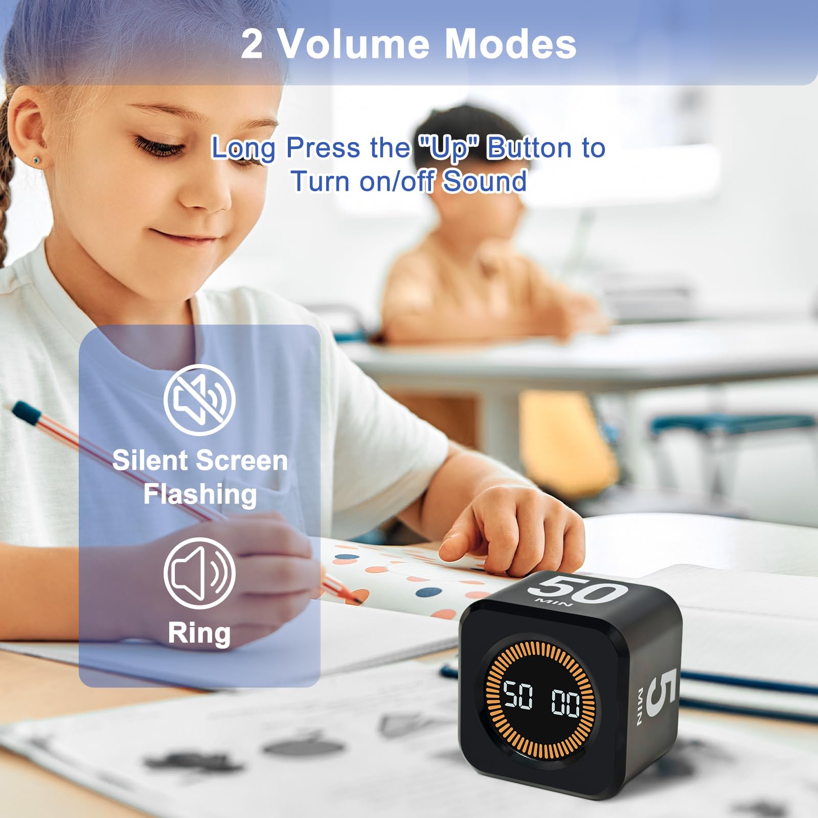 Cube Timer Digitale A Gravità, Timer Da Cucina Ricaricabile USB-C, Cubo Girevole Con Display LED E Volume Regolabile (Nero), Per Studio, Sport, Lavoro - 5