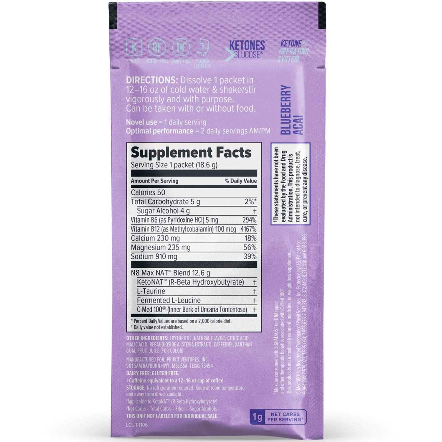 PRÜVIT Keto//OS NAT® Blueberry Acai Keto Supplements – Charged - Exogenous Ketones - BHB Salts Ketogenic Supplement for Workout Energy Boost for Men ...