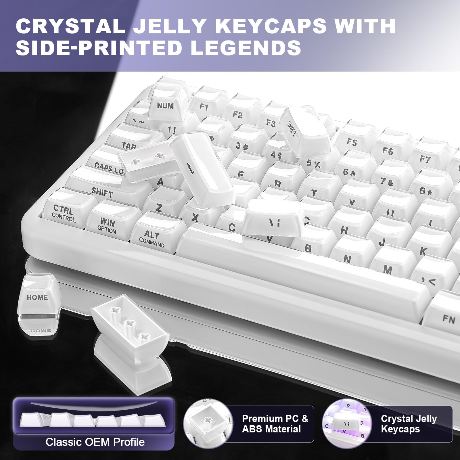 YUNZII X98 QMK/VIA Bezprzewodowa mechaniczna klawiatura do gier z pokrętłem, trójtrybowa BT5.0/USB-C/2,4 GHz, wstępnie nasmarowane przełączniki, mocowanie uszczelki (Biały, Crystal Switch)