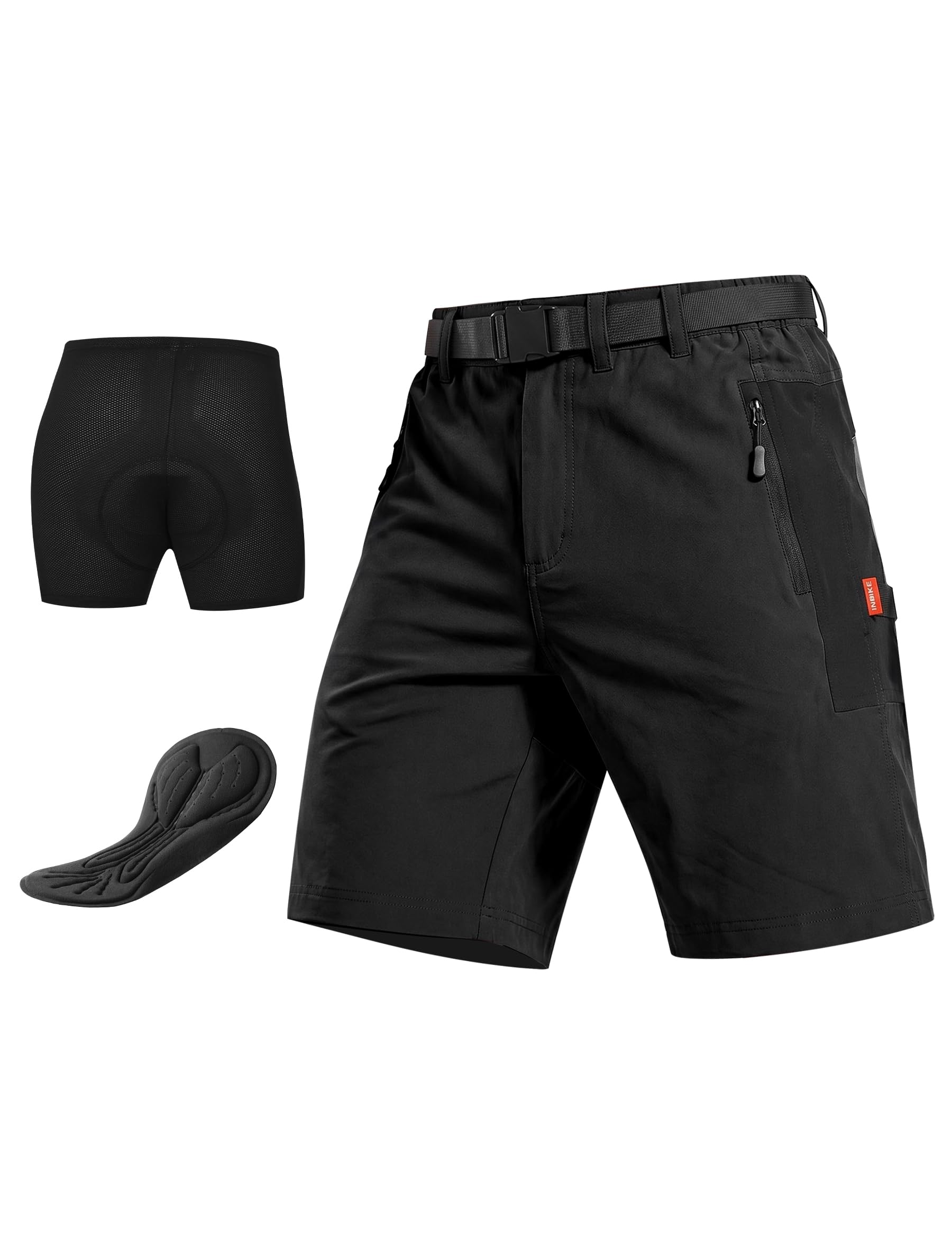 INBIKE Pantaloncini MTB Uomo Estivo Mutande Ciclismo Imbottitura 4D Pantaloncini Cargo Pantaloncini Trekking Asciugatura Rapida Traspirante Elastici per Sport all'Aria Aperta CS106