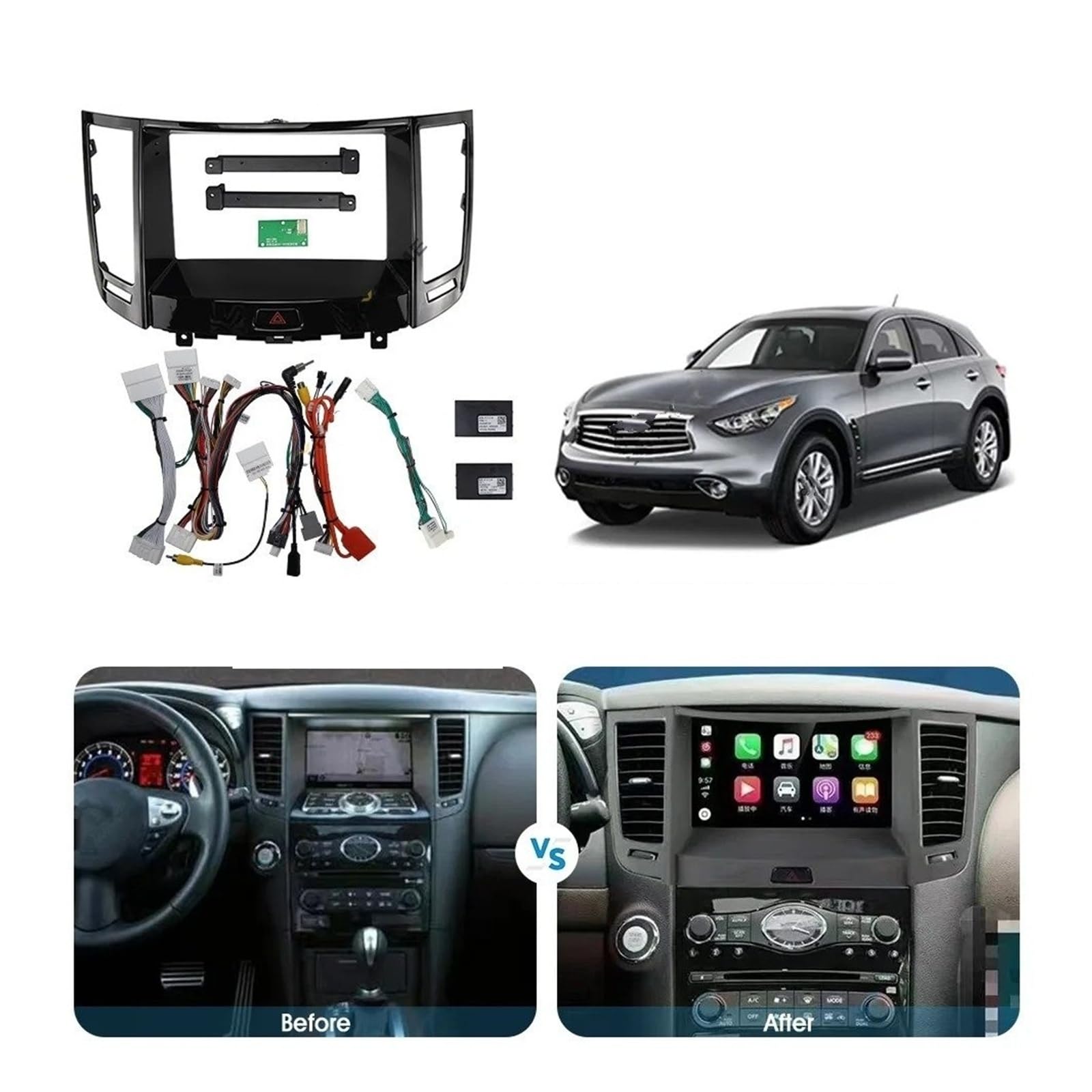Mascherina Autoradio Cornice Stereo per FX FX35 FX37 FX50 QX70 2009-2017 Telaio per Auto Fascia Adattatore Canbus Box Decoder Android Radio Dash Kit Pannello